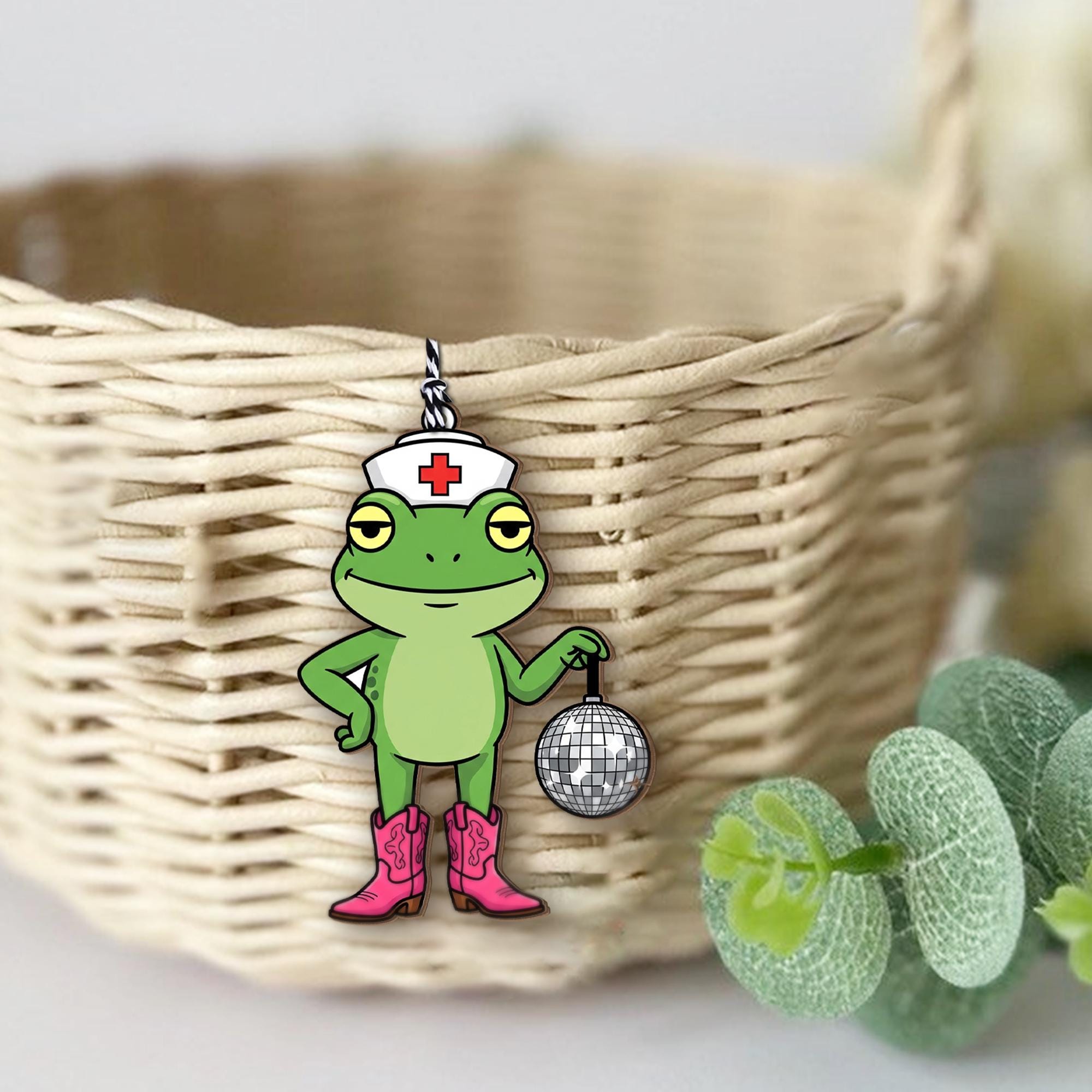 Funny Frog Basket Tag | Nurse Hat & Disco Ball Frog with Pink Cowboy Boots | Quirky Gift Basket Tag | Cute Novelty Party Decoration