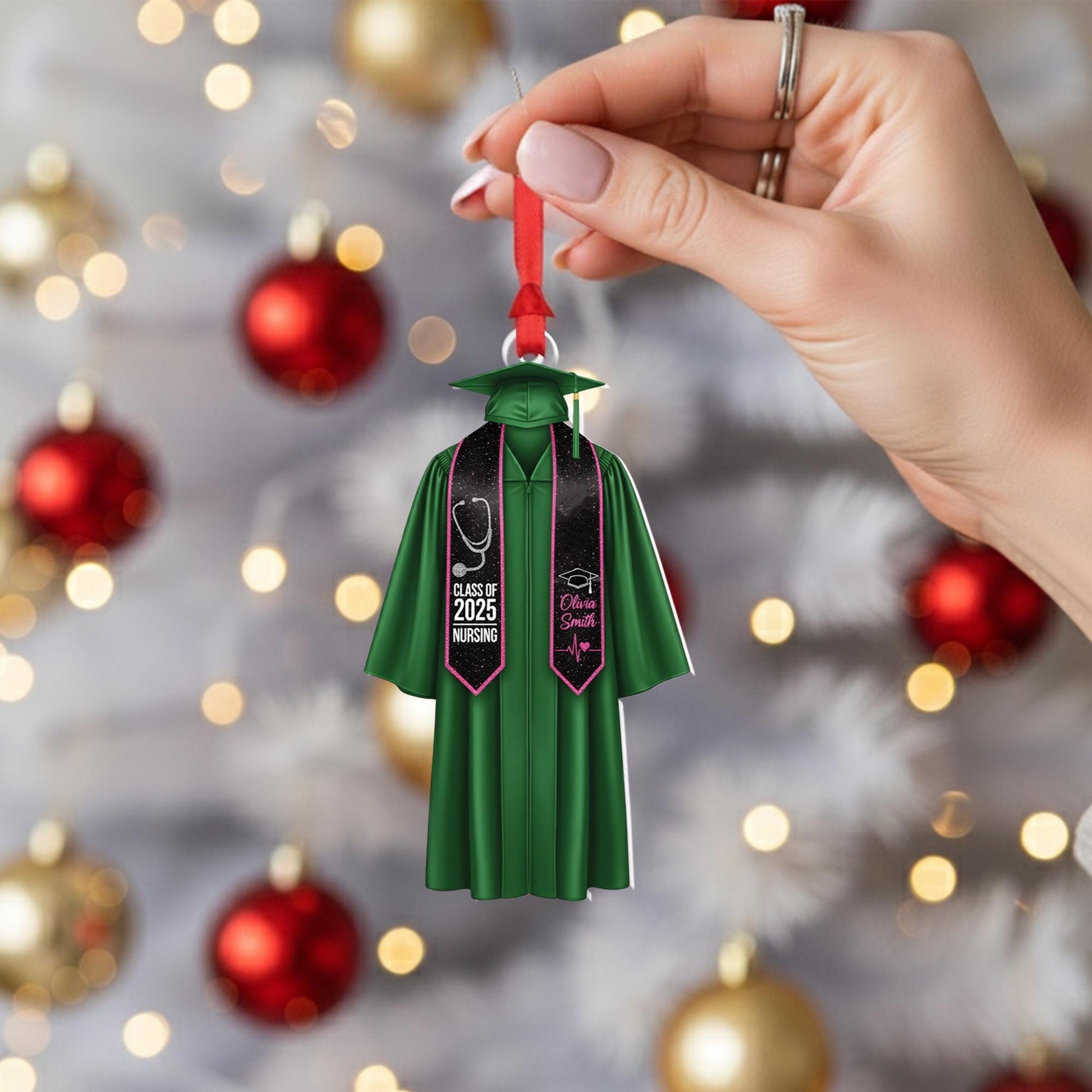 Personalized Graduation Ornament 2025 – Custom Nursing Graduate Gift with Cap & Gown, Class of 2025 Christmas Keepsake