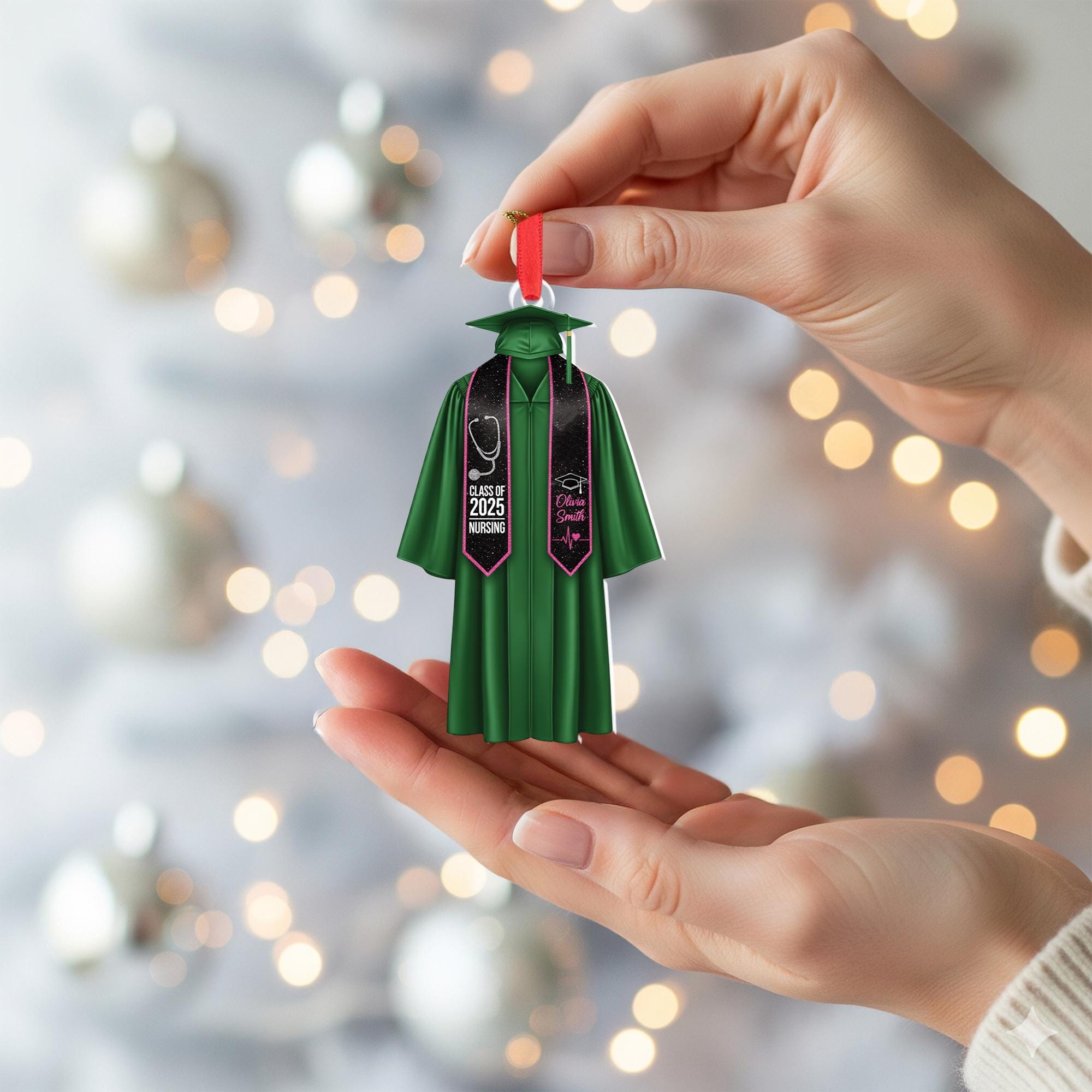 Personalized Graduation Ornament 2025 – Custom Nursing Graduate Gift with Cap & Gown, Class of 2025 Christmas Keepsake