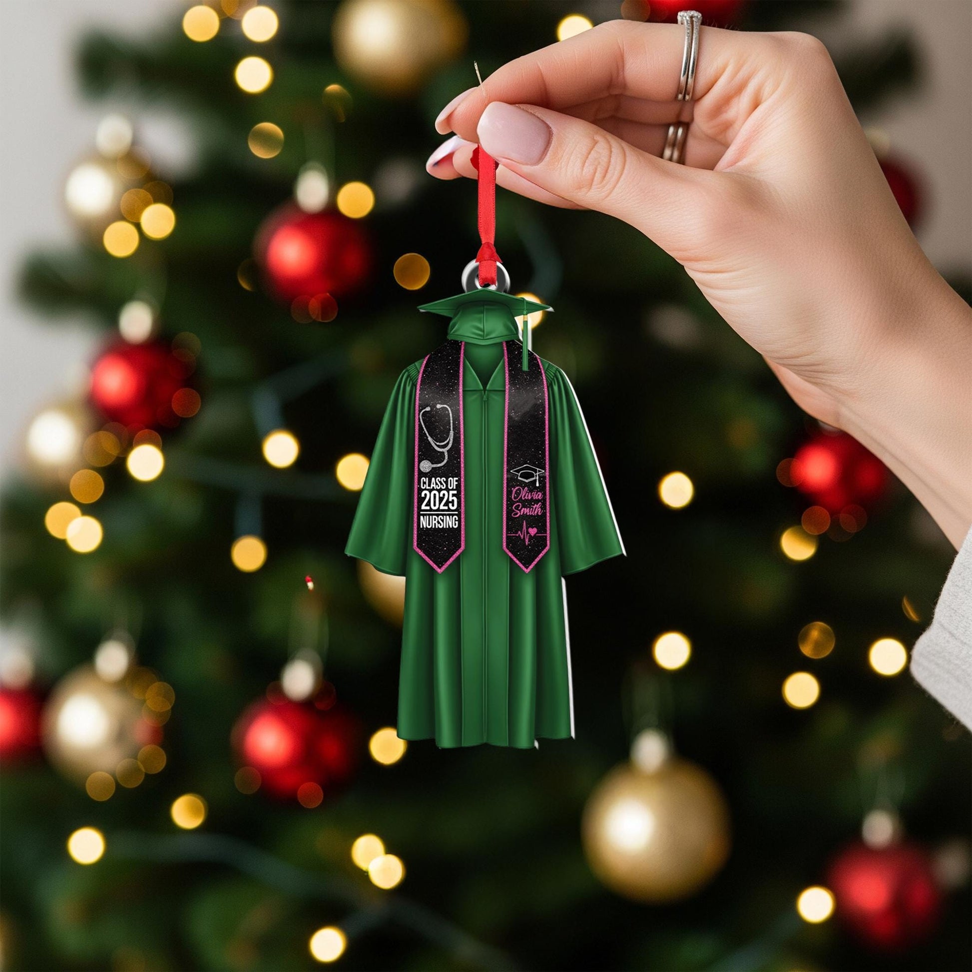 Personalized Graduation Ornament 2025 – Custom Nursing Graduate Gift with Cap & Gown, Class of 2025 Christmas Keepsake