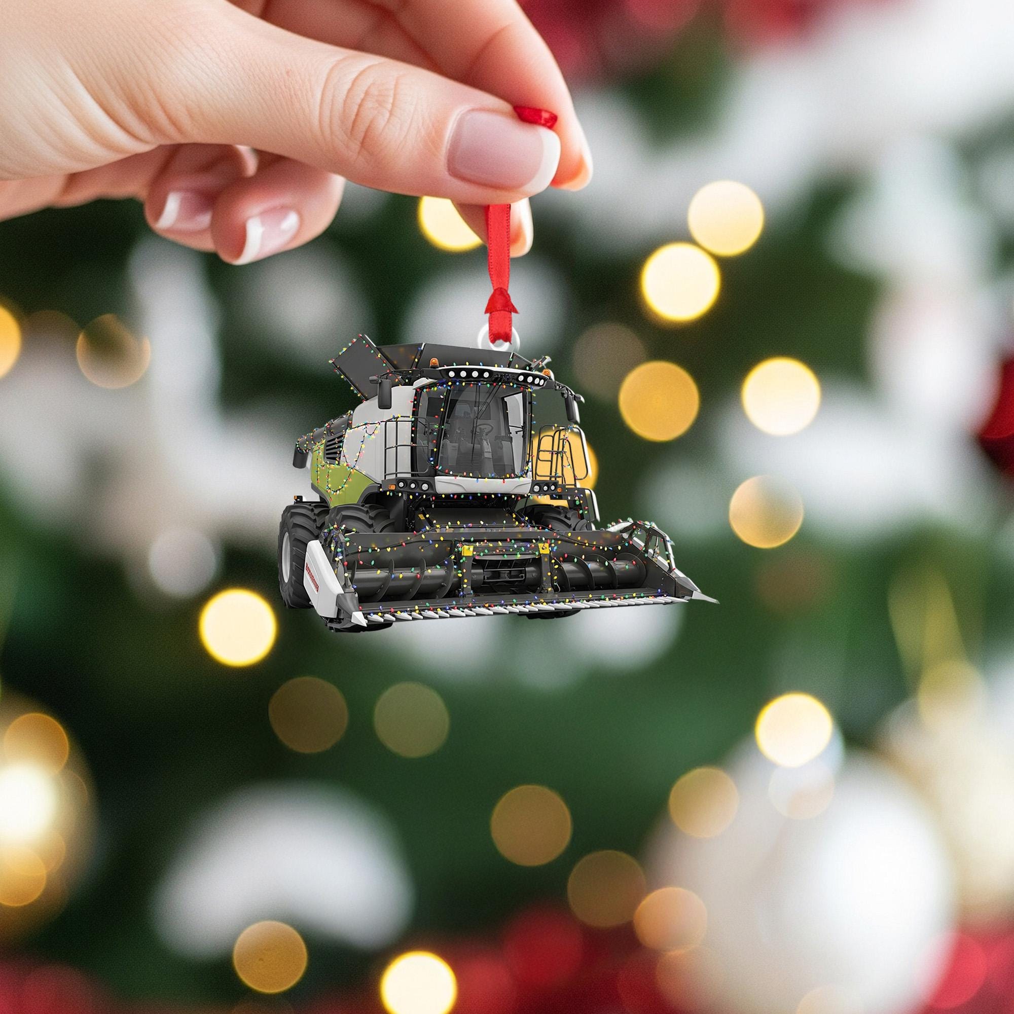 Farm Combine Christmas Ornament – Tractor Harvester Holiday Decor with String Lights, Unique Farmer Gift Ornament