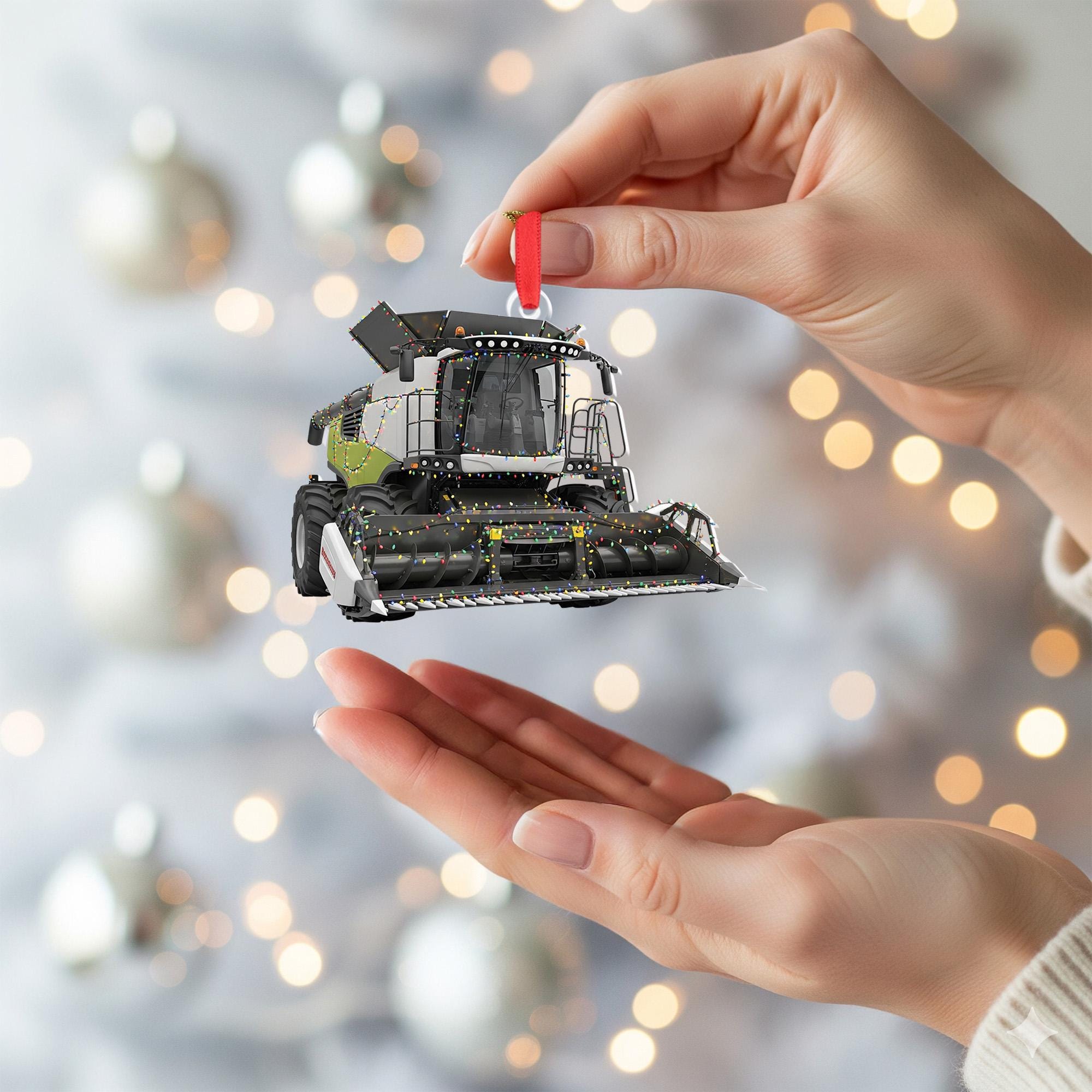 Farm Combine Christmas Ornament – Tractor Harvester Holiday Decor with String Lights, Unique Farmer Gift Ornament
