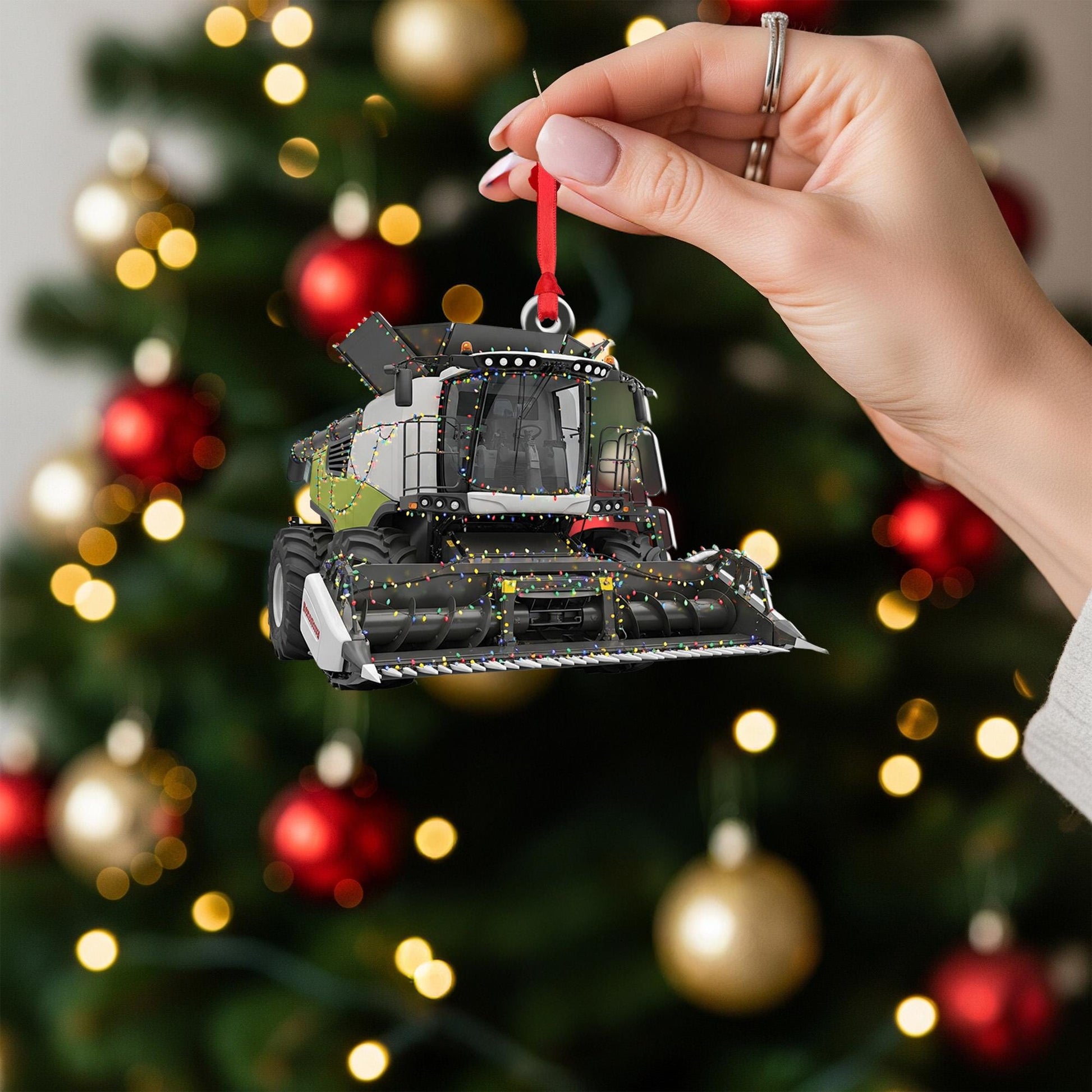 Farm Combine Christmas Ornament – Tractor Harvester Holiday Decor with String Lights, Unique Farmer Gift Ornament