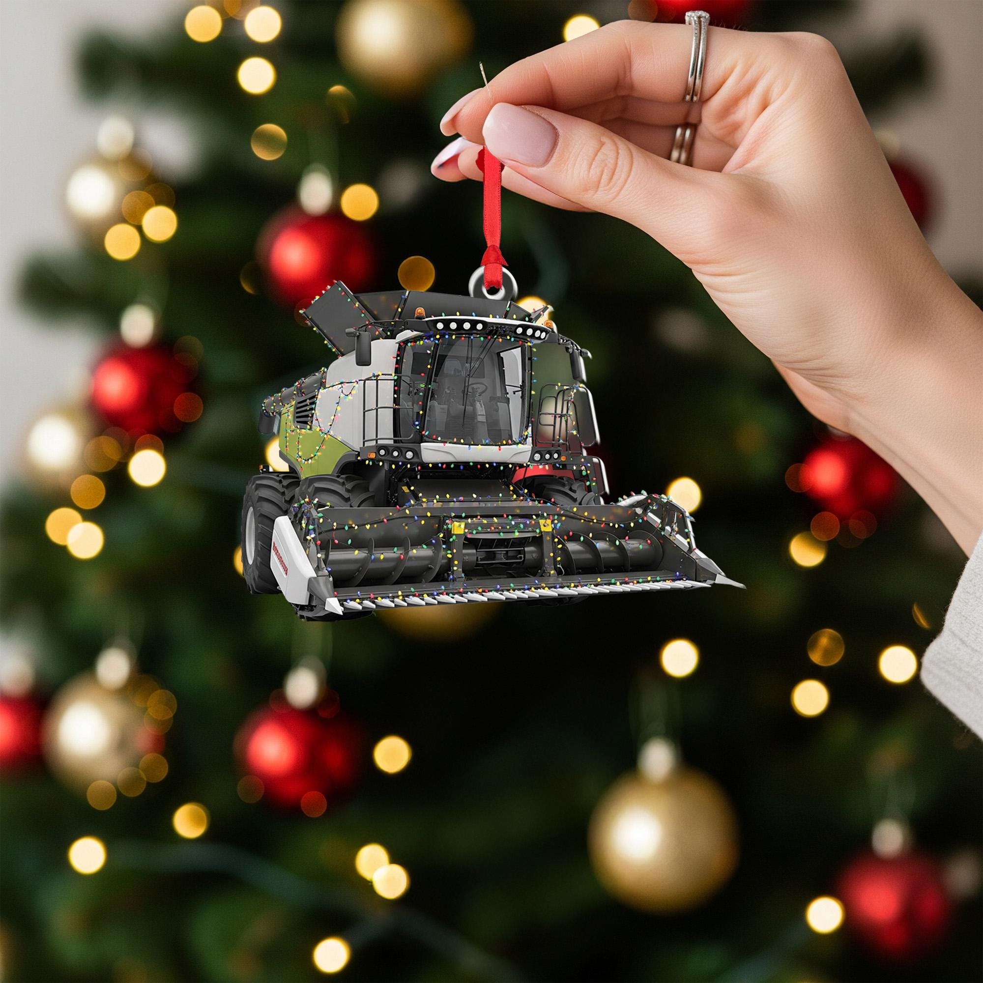 Farm Combine Christmas Ornament – Tractor Harvester Holiday Decor with String Lights, Unique Farmer Gift Ornament