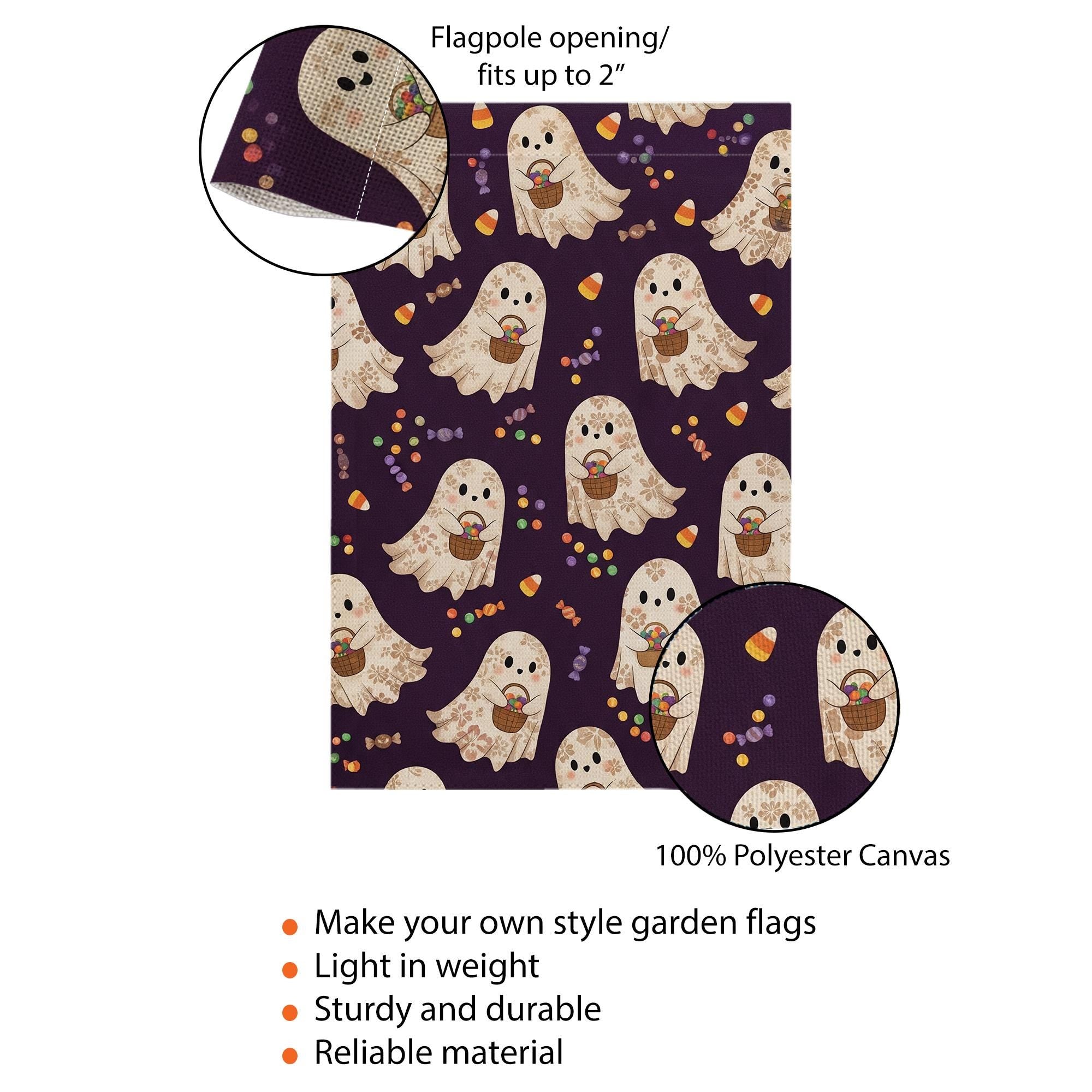 Halloween Ghost Garden Flag – Cute Trick or Treat Ghosts with Candy, Outdoor Yard Decoration