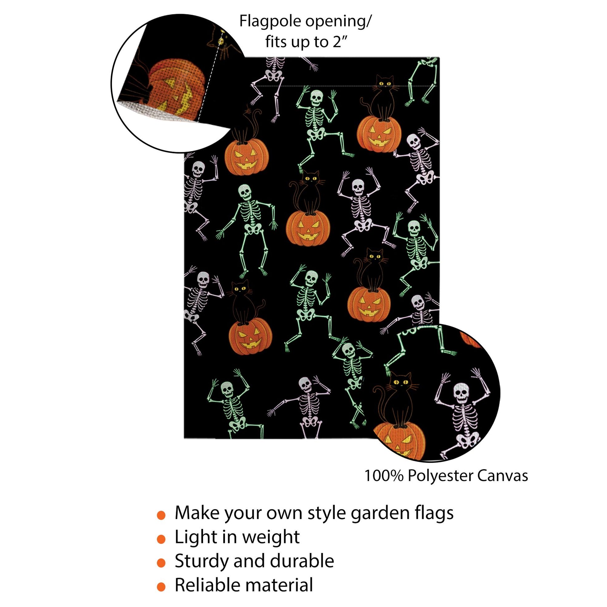 Halloween Garden Flag – Dancing Skeletons, Black Cats & Pumpkins Outdoor Yard Decoration