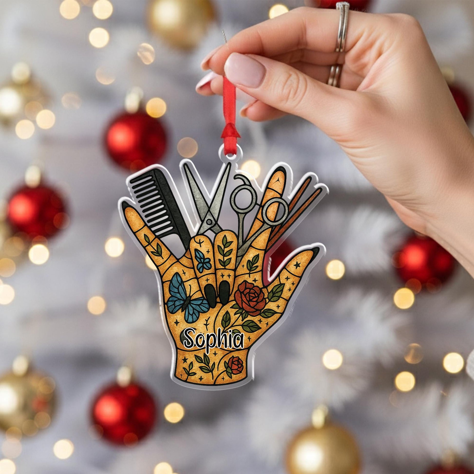 Personalized Hair Stylist Ornament – Custom Name Scissors Comb Gift for Salon Professionals