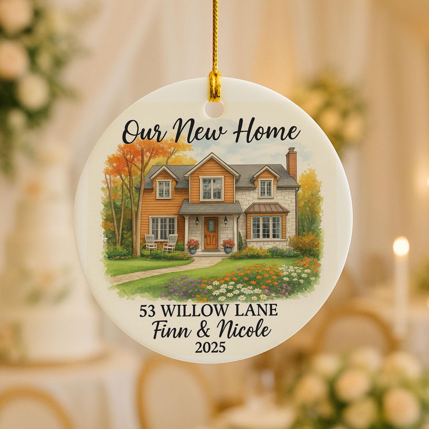 Personalized New Home Ceramic Ornament – Custom Address, Names & Year Housewarming Gift