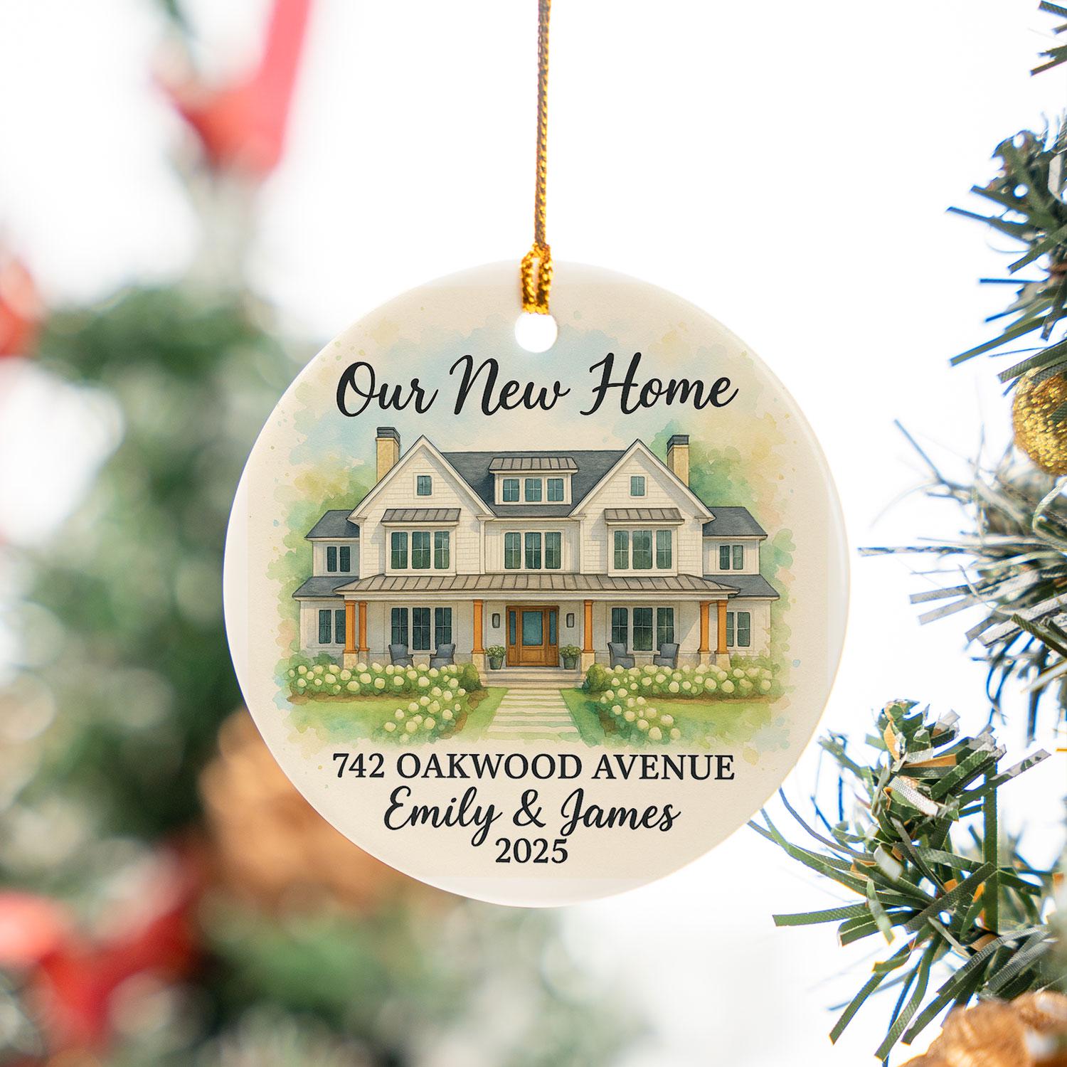 Personalized New Home Ceramic Ornament – Custom Address, Names & Year Housewarming Gift