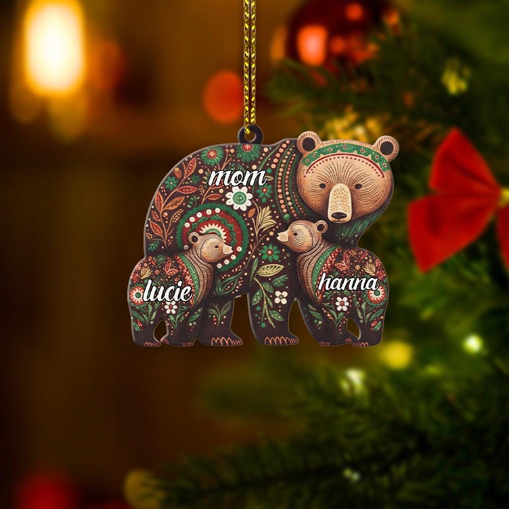 Personalized Family Animal Christmas Ornament: Bear, Elephant & Wolf