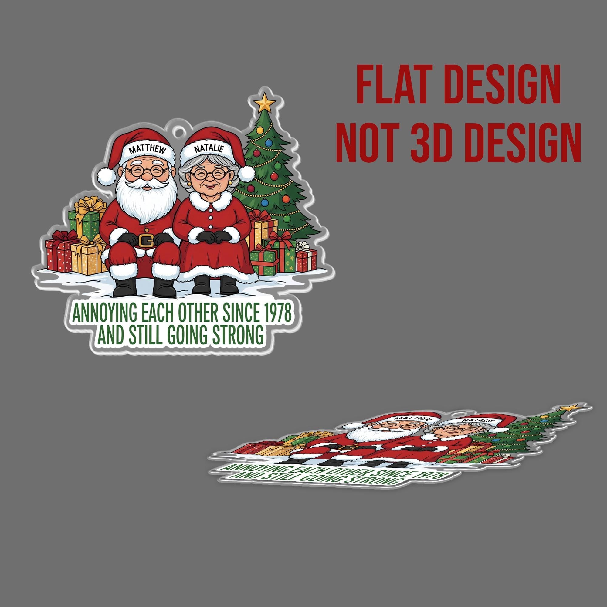 Funny Personalized Couple Christmas Ornament, Custom Santa & Mrs Claus, Anniversary Gift, Married Since Year, Holiday Keepsake