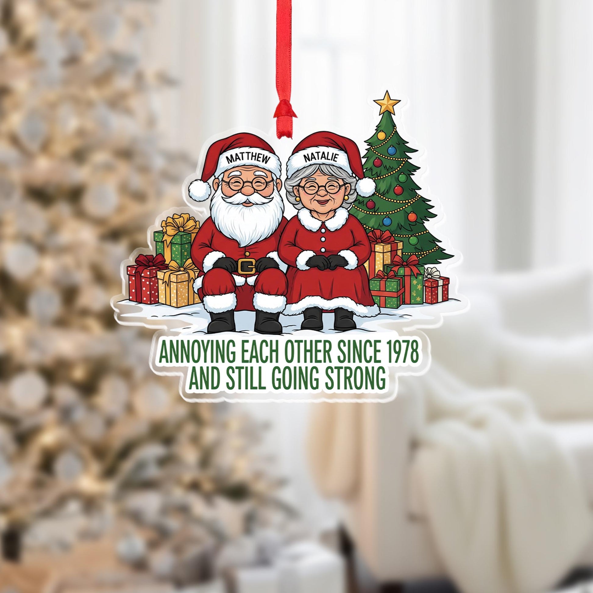 Funny Personalized Couple Christmas Ornament, Custom Santa & Mrs Claus, Anniversary Gift, Married Since Year, Holiday Keepsake