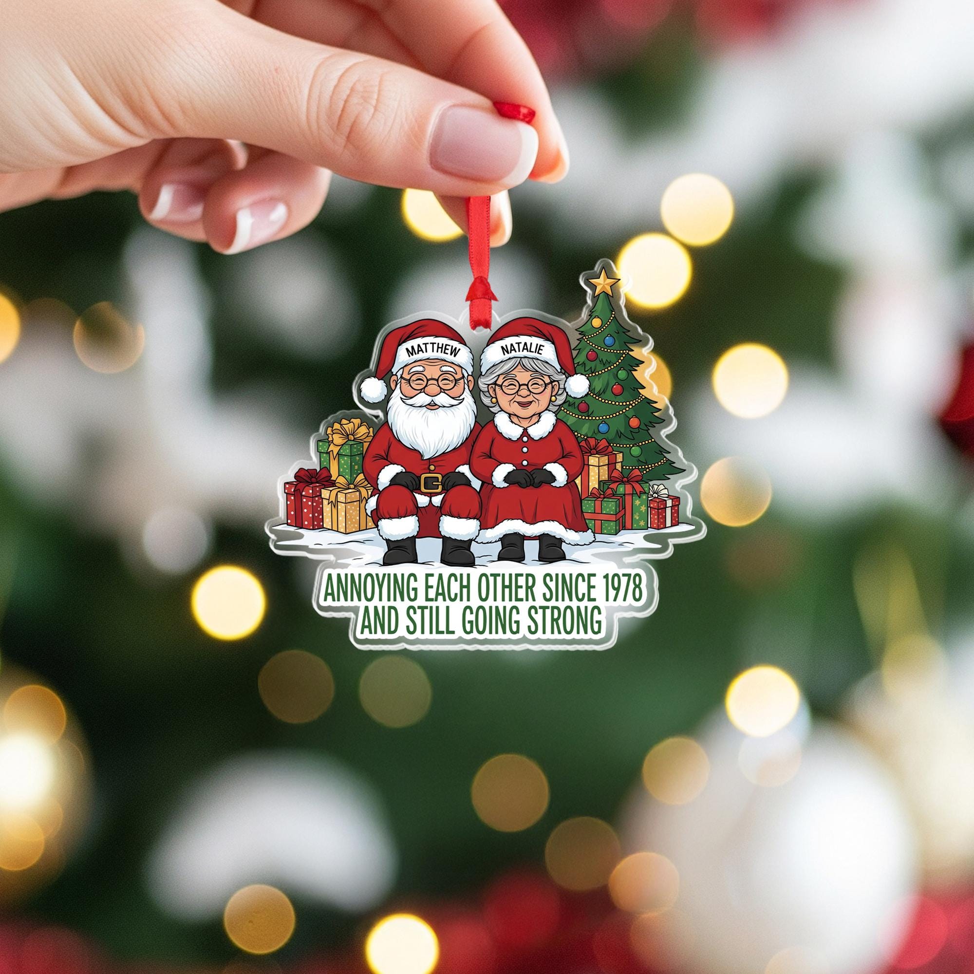 Funny Personalized Couple Christmas Ornament, Custom Santa & Mrs Claus, Anniversary Gift, Married Since Year, Holiday Keepsake