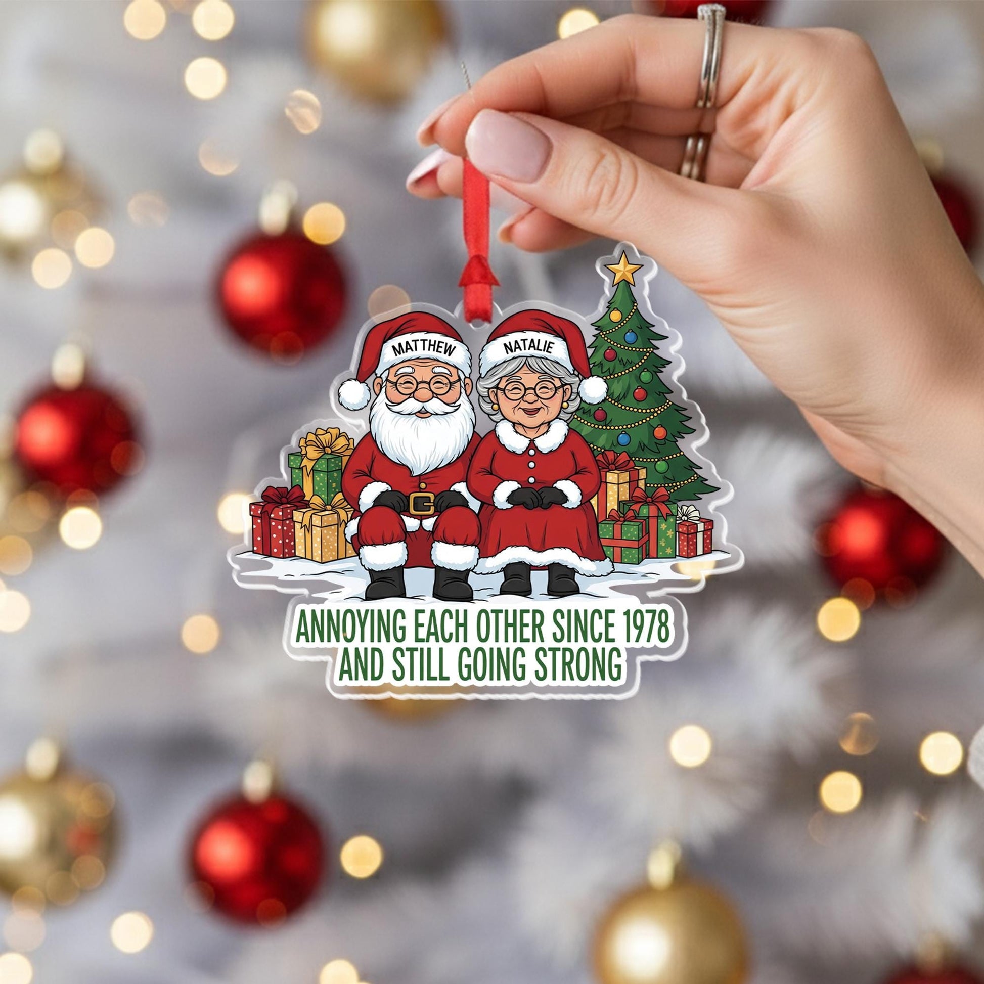 Funny Personalized Couple Christmas Ornament, Custom Santa & Mrs Claus, Anniversary Gift, Married Since Year, Holiday Keepsake