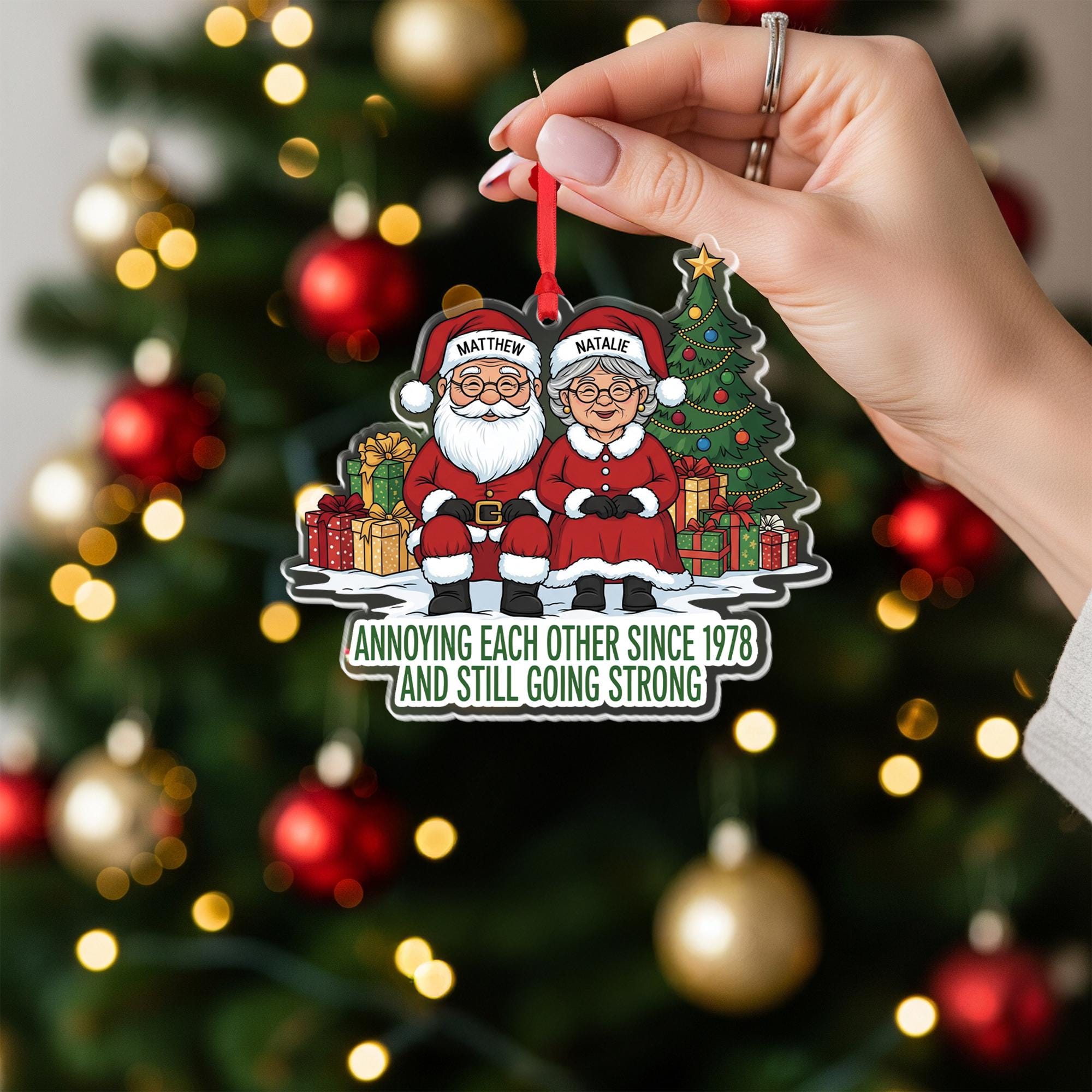 Funny Personalized Couple Christmas Ornament, Custom Santa & Mrs Claus, Anniversary Gift, Married Since Year, Holiday Keepsake