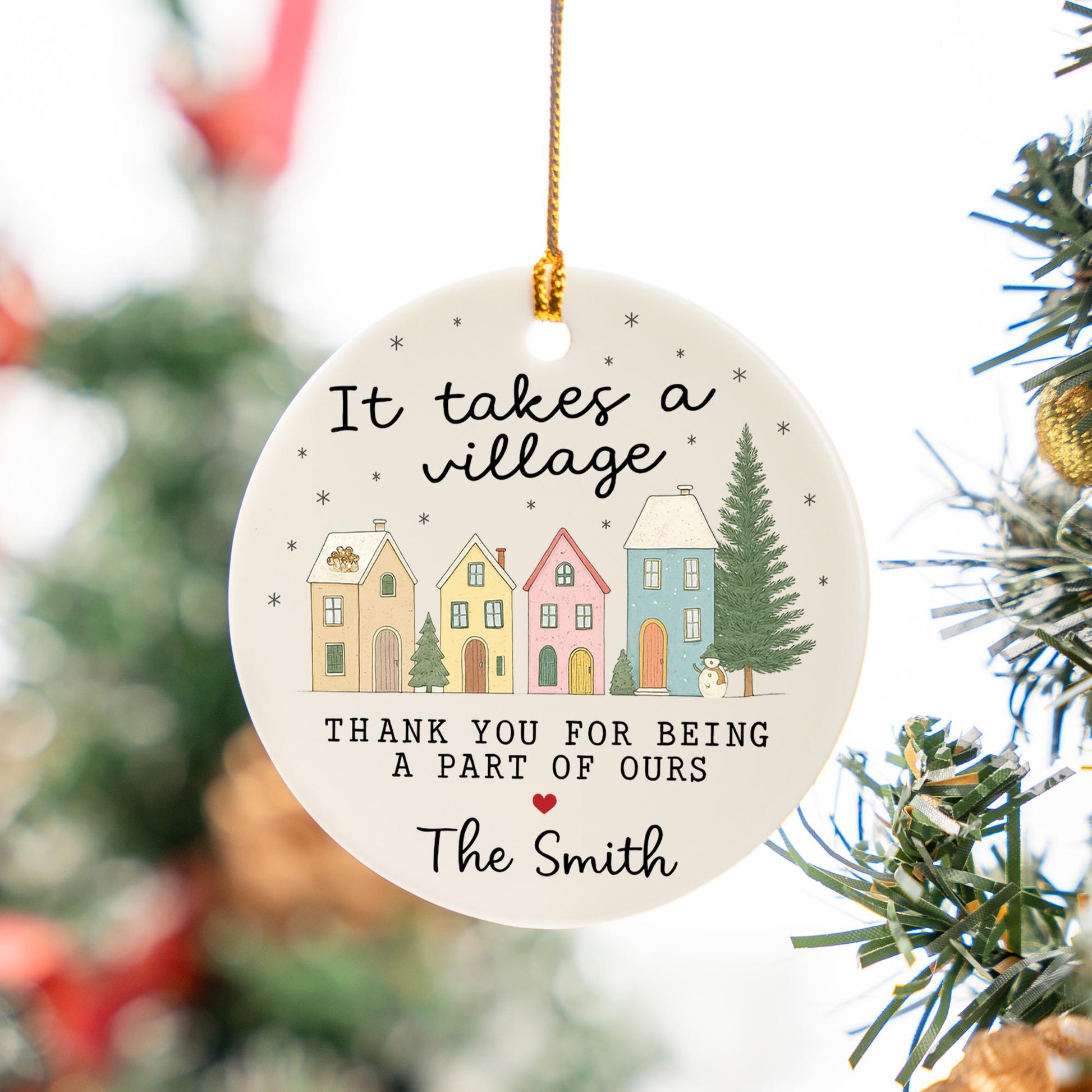 Personalized Ceramic Christmas Ornament: It Takes a Village Gift