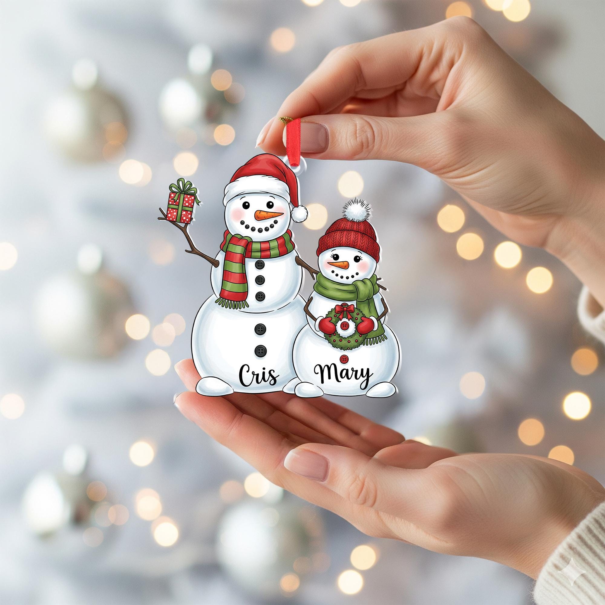 Personalized Snowman Couple Ornament, Custom Christmas Gift, Holiday Keepsake, Winter Decor, Engraved Names Ornament for Couples