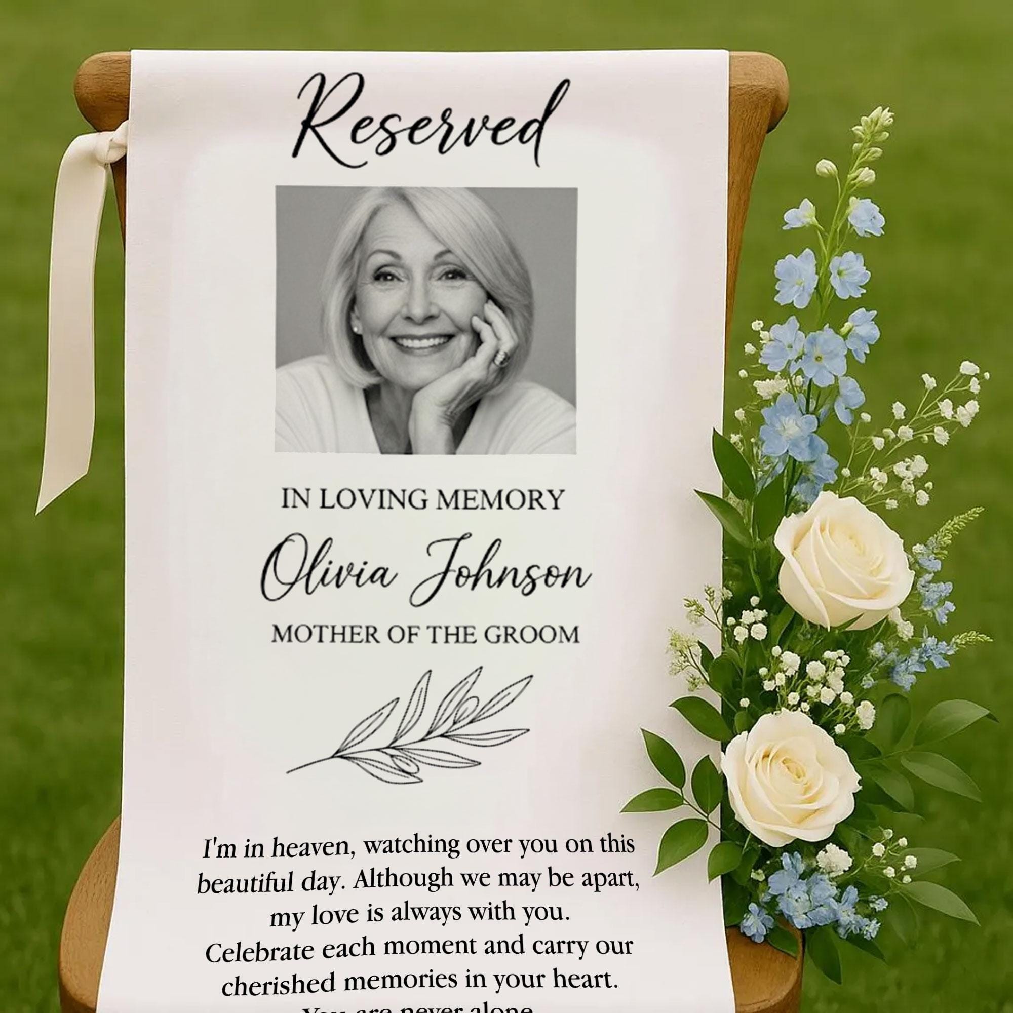 In Loving Memory Wedding Banner – Personalized Memorial Chair Sign with Photo, Name & Relation
