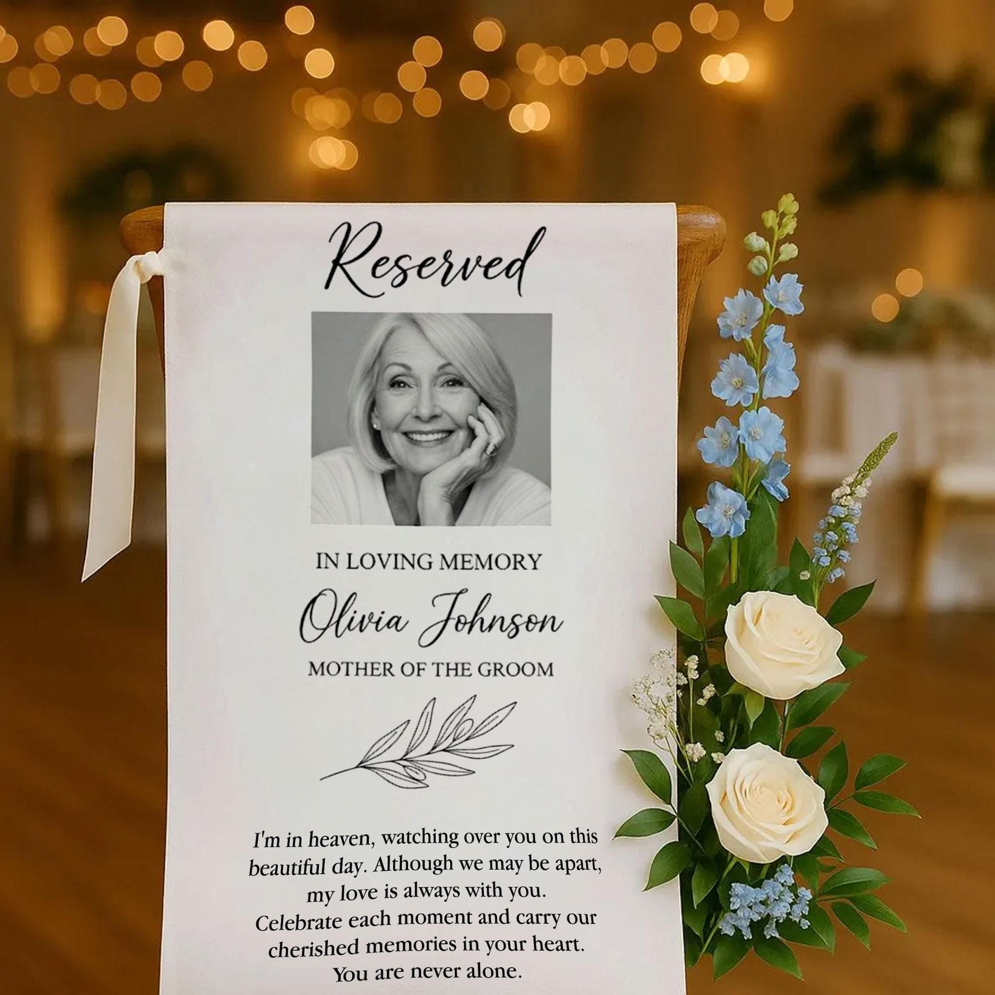 In Loving Memory Wedding Banner – Personalized Memorial Chair Sign with Photo, Name & Relation
