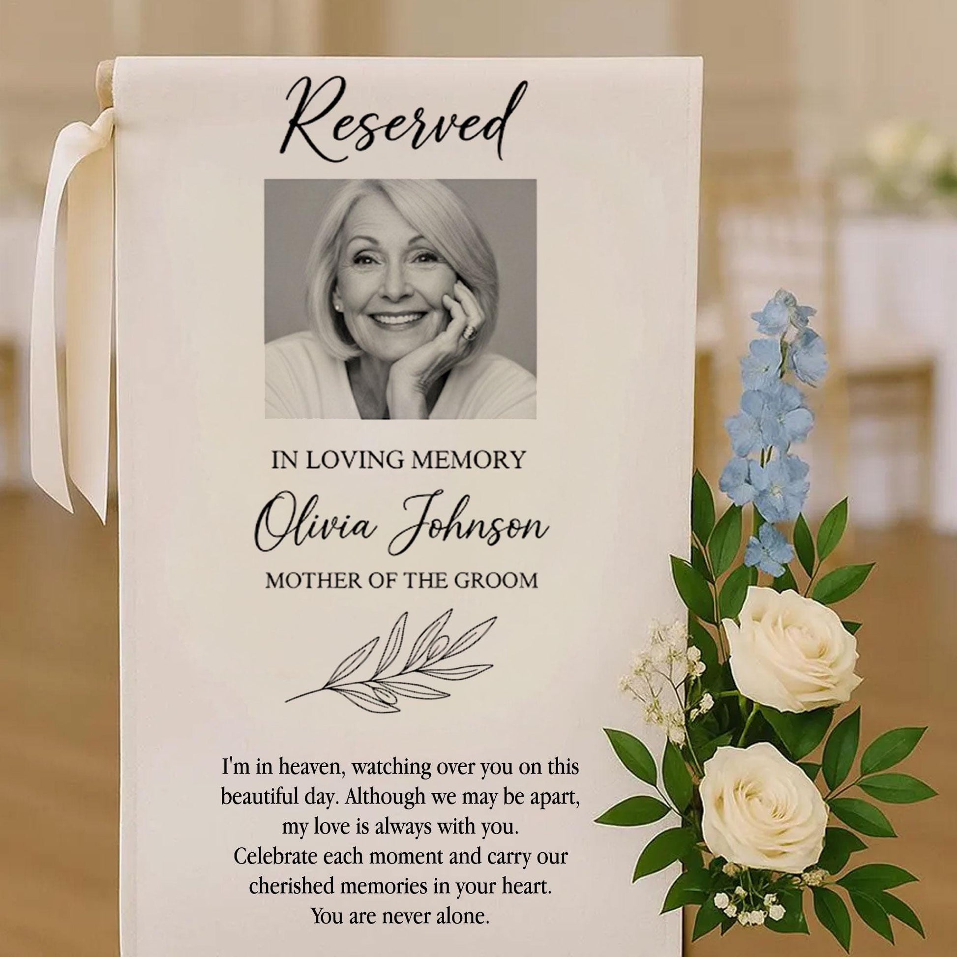 In Loving Memory Wedding Banner – Personalized Memorial Chair Sign with Photo, Name & Relation