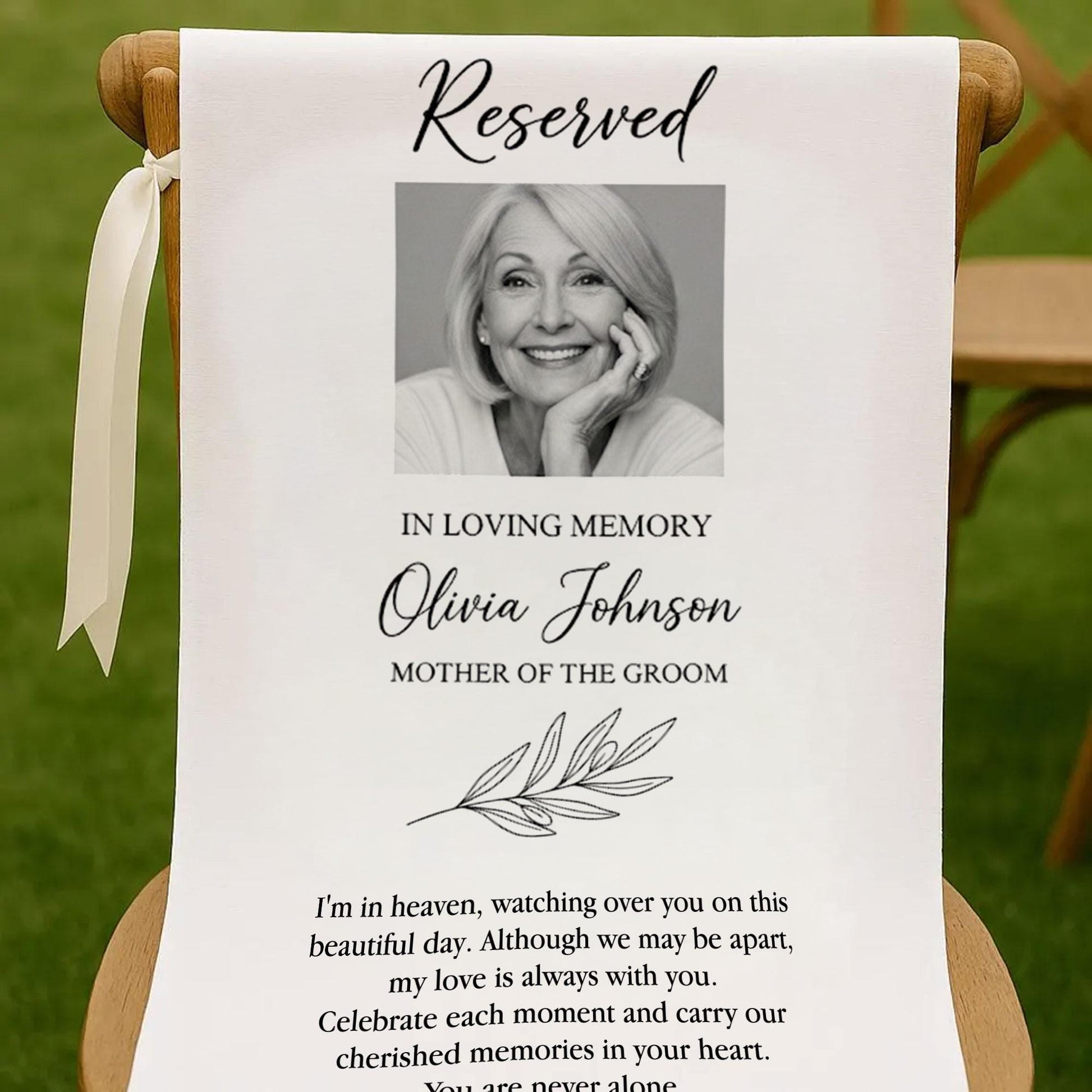 In Loving Memory Wedding Banner – Personalized Memorial Chair Sign with Photo, Name & Relation