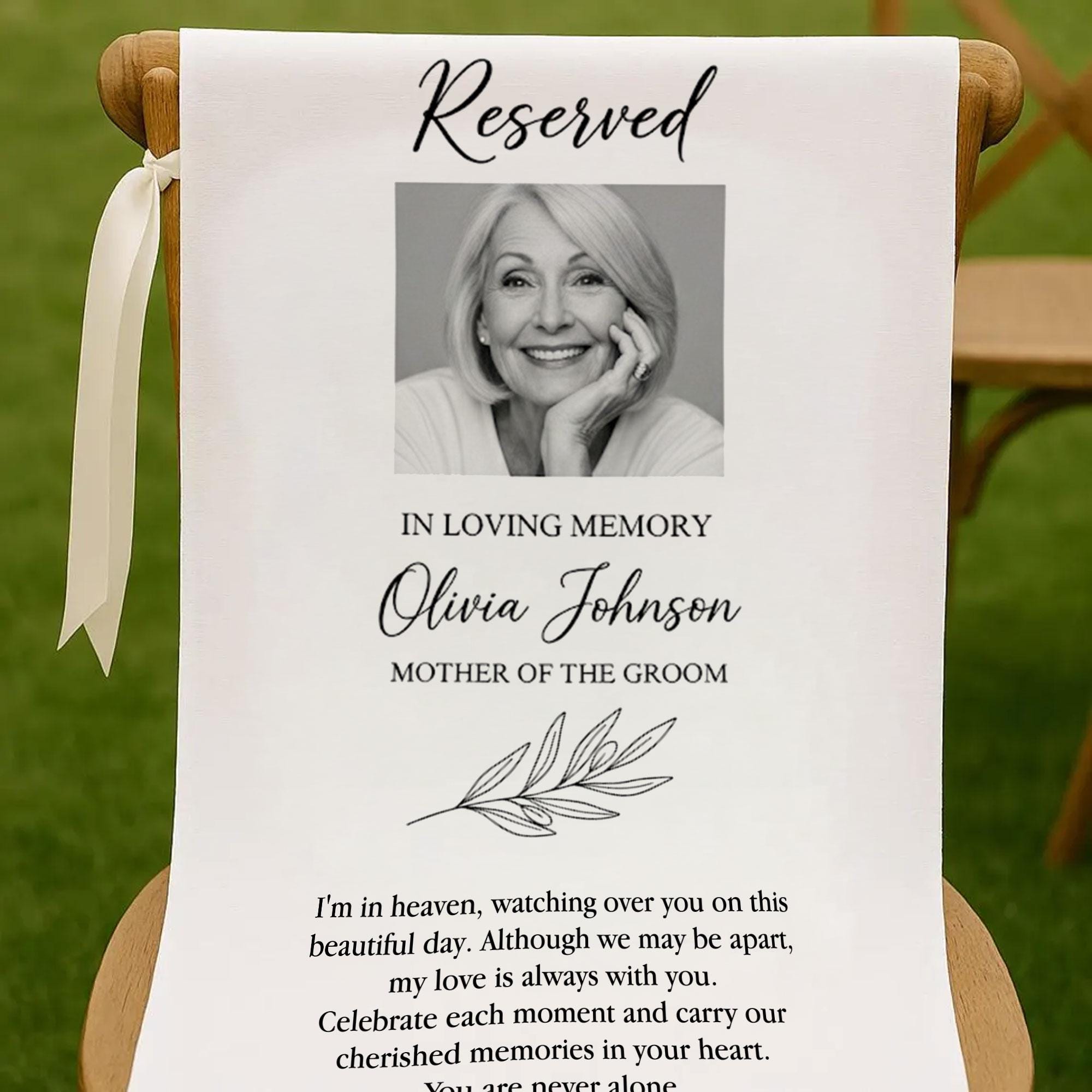 In Loving Memory Wedding Banner – Personalized Memorial Chair Sign with Photo, Name & Relation