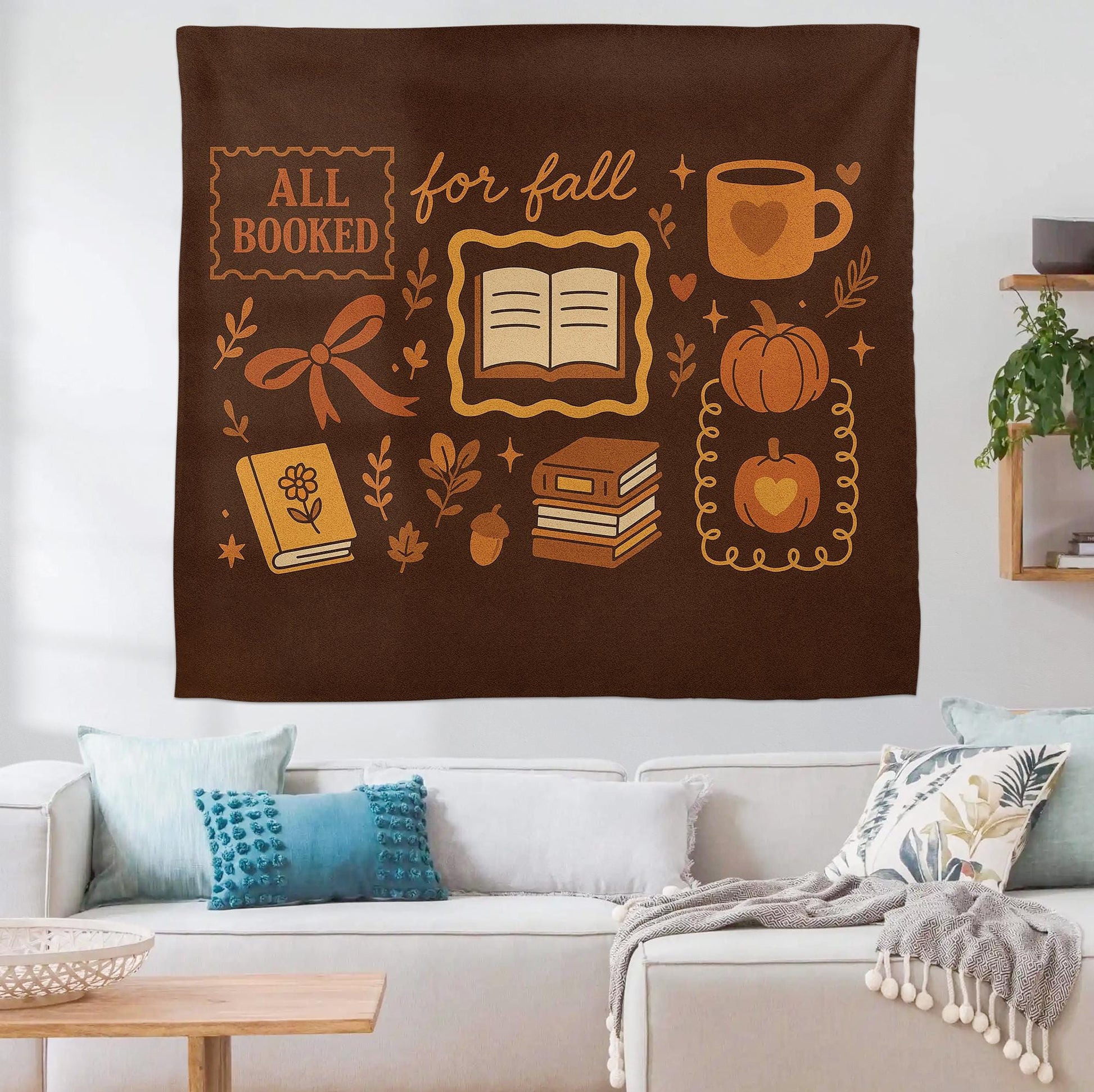 Autumn Book Tapestry: Cozy Fall Reading Nook Decor