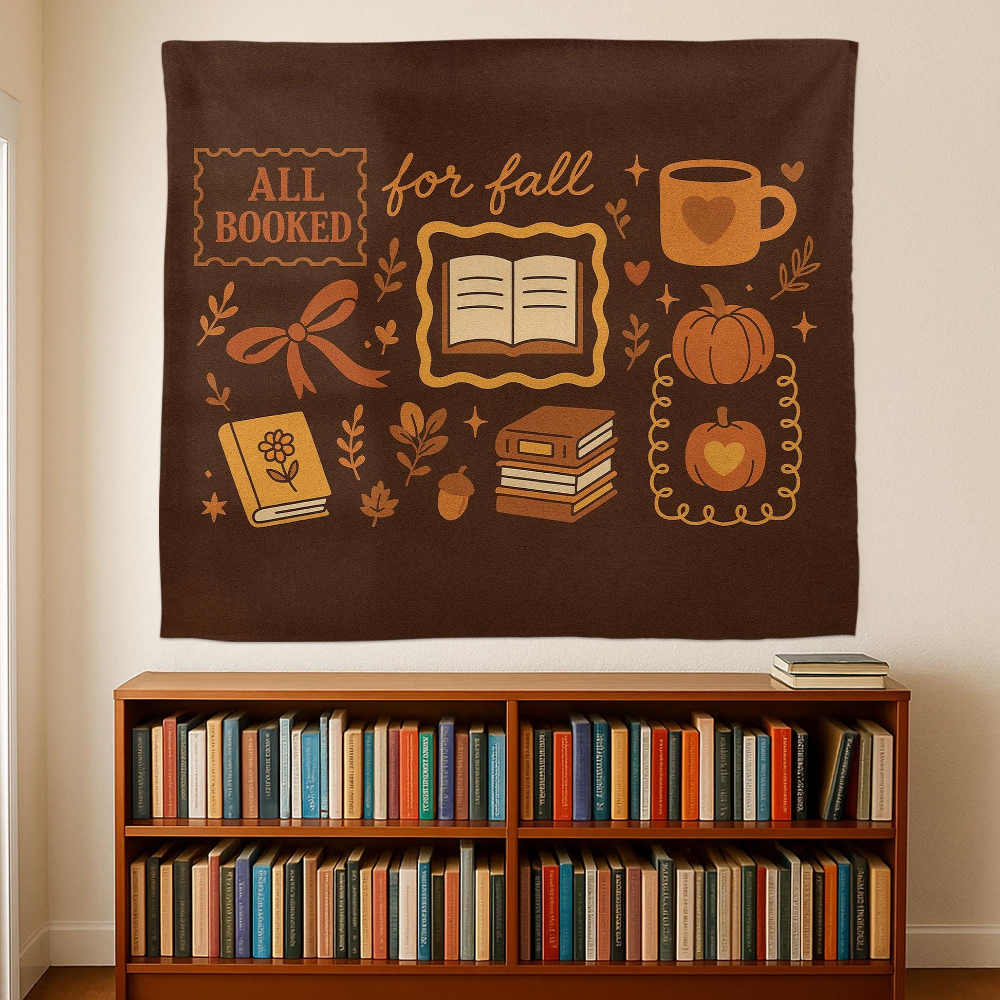 Autumn Book Tapestry: Cozy Fall Reading Nook Decor