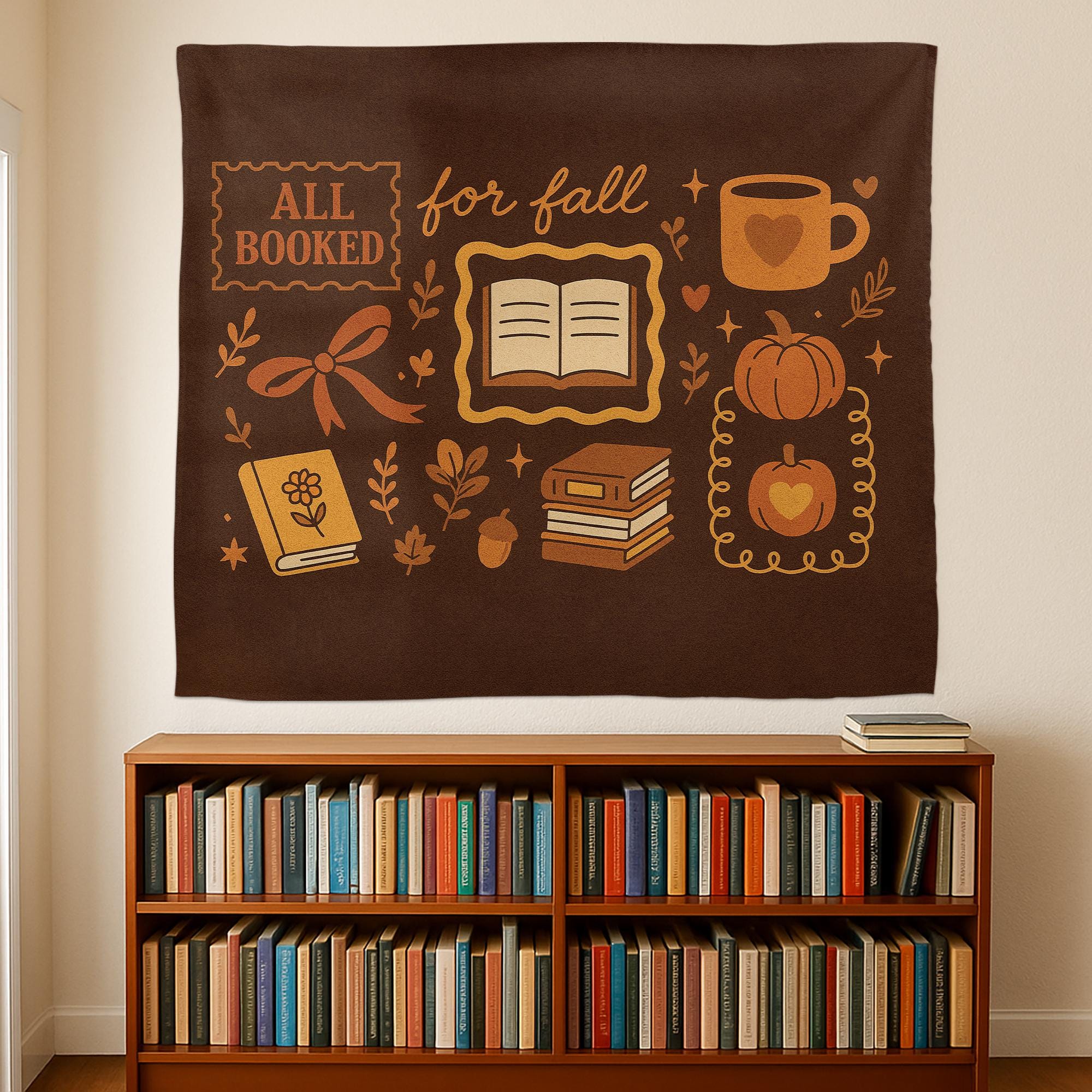 Autumn Book Tapestry: Cozy Fall Reading Nook Decor
