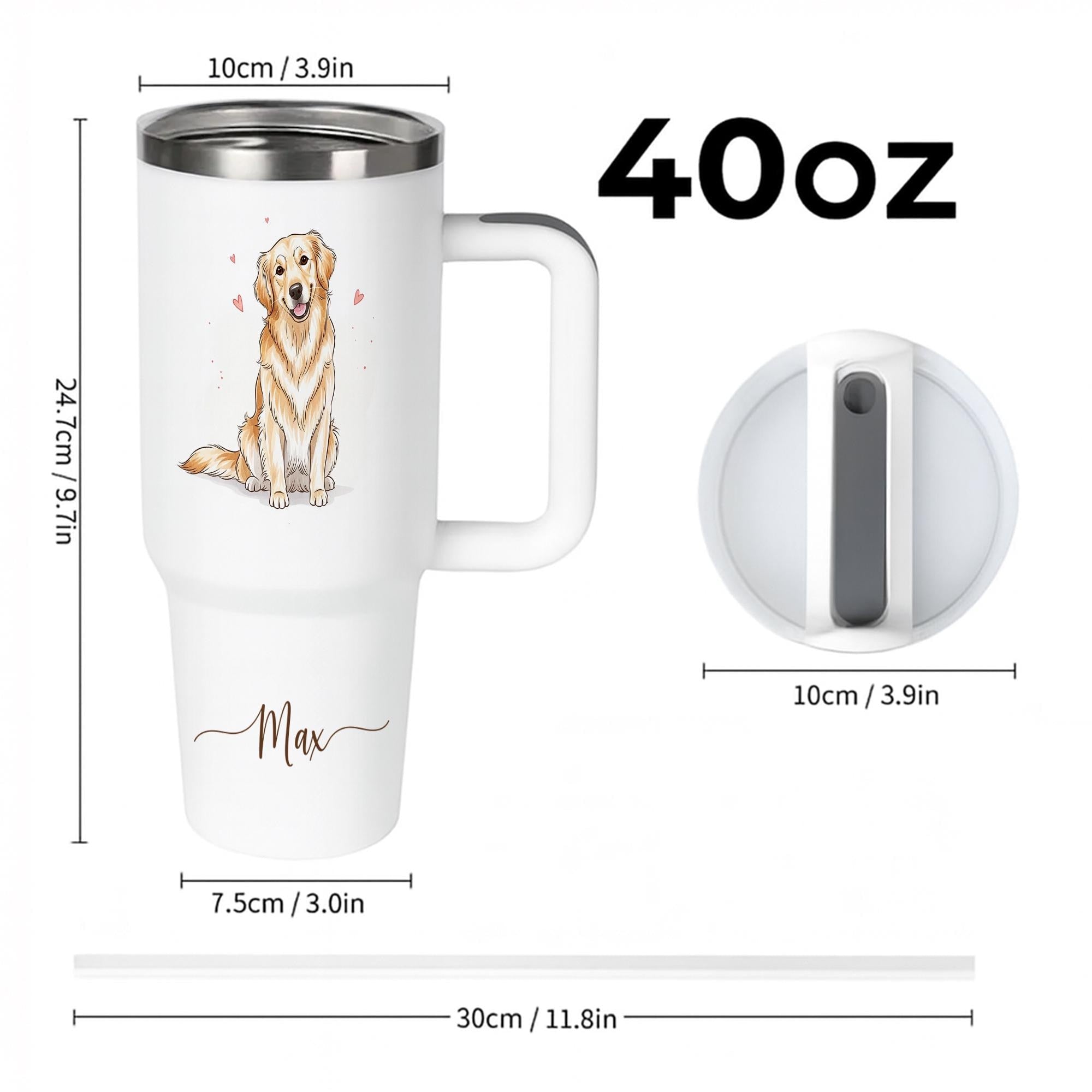 Personalized Dog Tumbler with Straw, Custom Pet Portrait Cup with Name, Golden Retriever Gift for Dog Lovers, Insulated Travel Mug