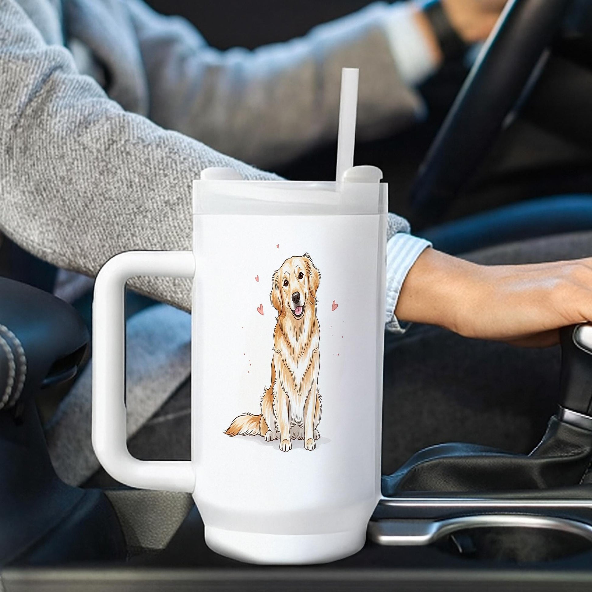 Personalized Dog Tumbler with Straw, Custom Pet Portrait Cup with Name, Golden Retriever Gift for Dog Lovers, Insulated Travel Mug