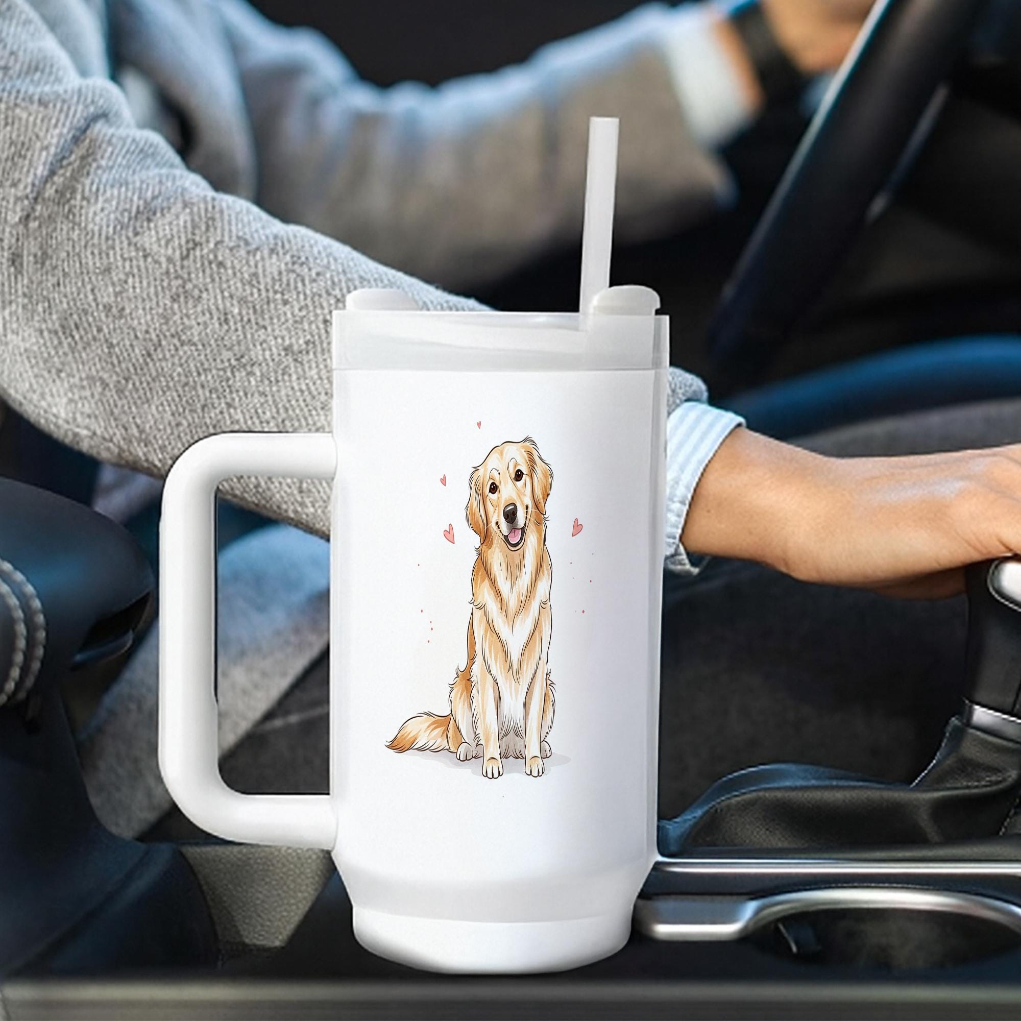 Personalized Dog Tumbler with Straw, Custom Pet Portrait Cup with Name, Golden Retriever Gift for Dog Lovers, Insulated Travel Mug