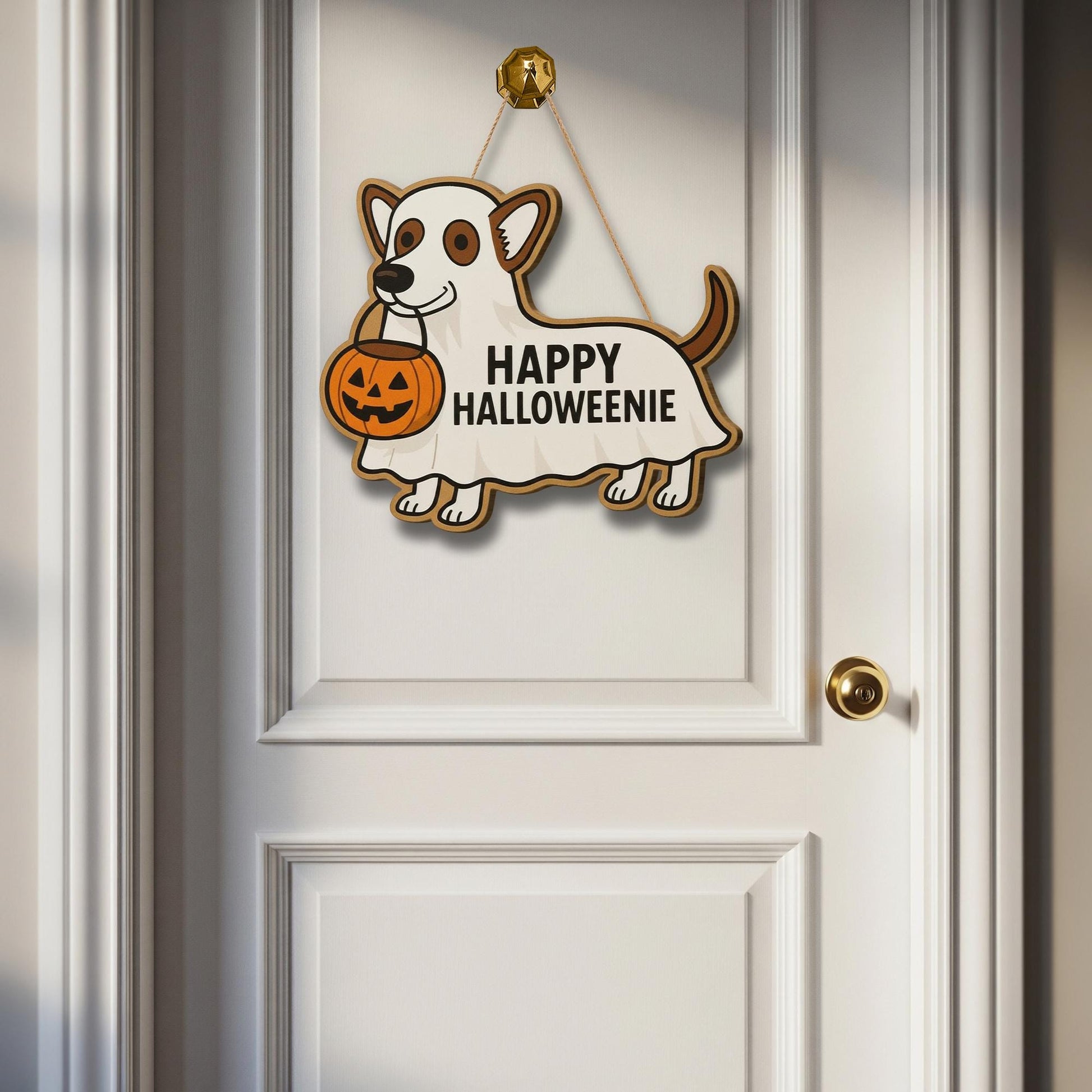 Halloween Dog Door Hanger, Cute Puppy Halloween Decoration, Happy Halloweenie, Dog Lover Gift, Fall Door Decor, Halloween Pet Sign