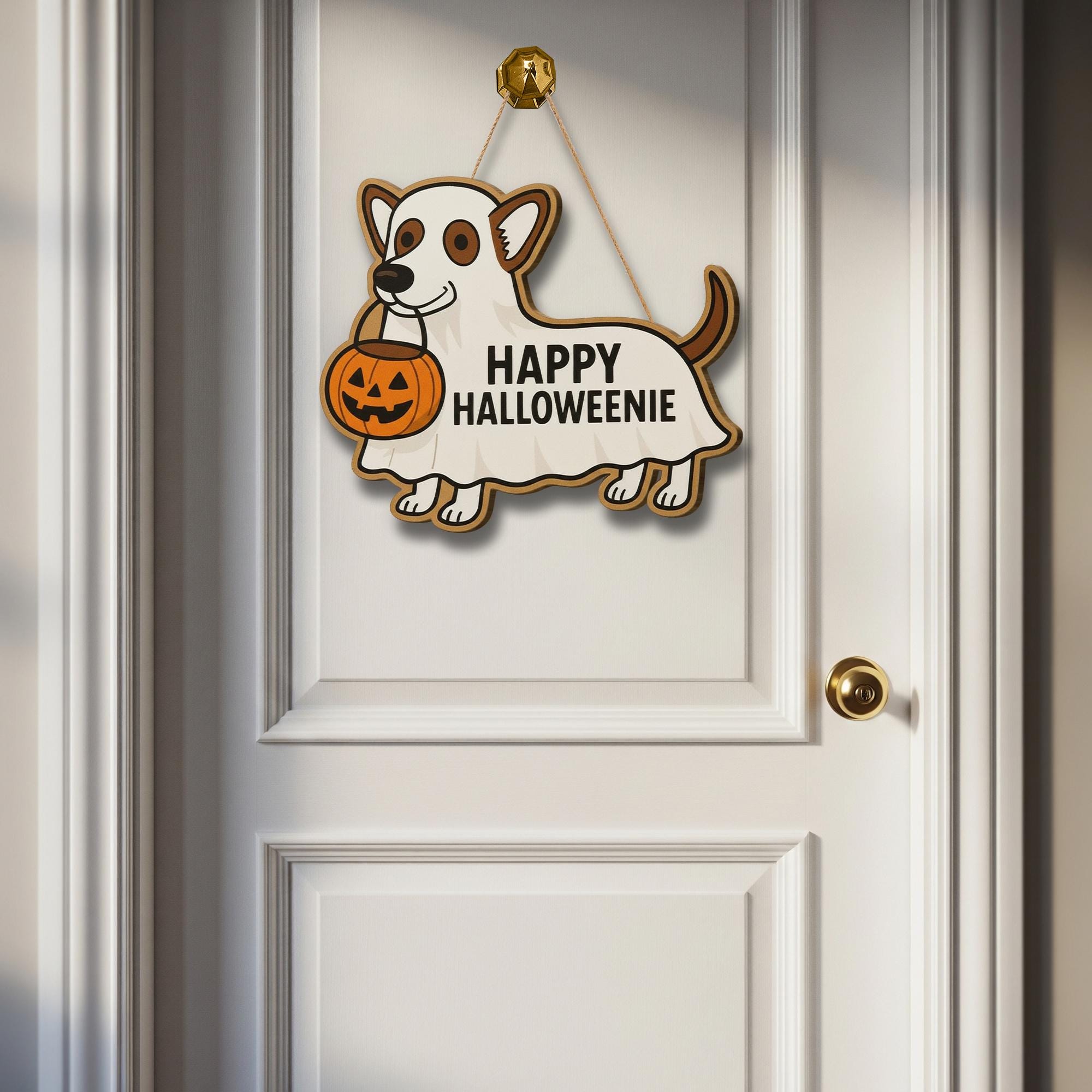 Halloween Dog Door Hanger, Cute Puppy Halloween Decoration, Happy Halloweenie, Dog Lover Gift, Fall Door Decor, Halloween Pet Sign