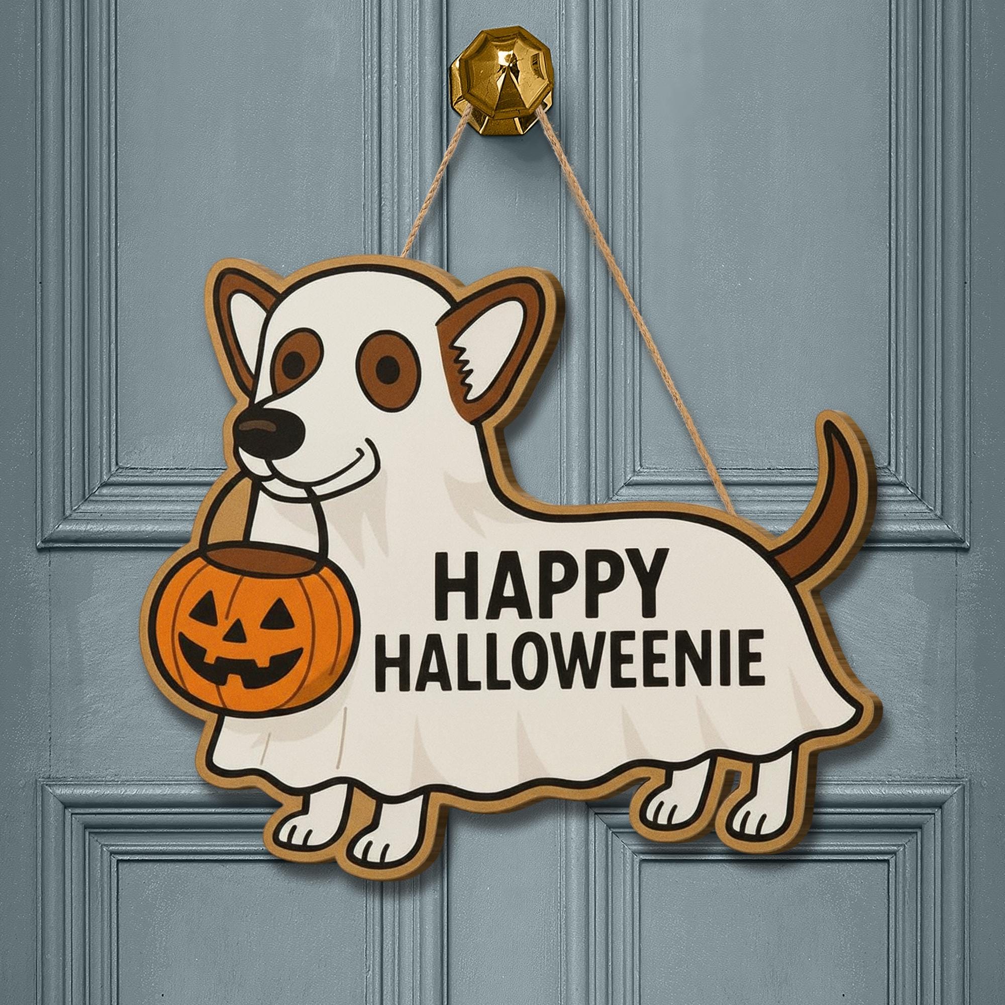 Halloween Dog Door Hanger, Cute Puppy Halloween Decoration, Happy Halloweenie, Dog Lover Gift, Fall Door Decor, Halloween Pet Sign