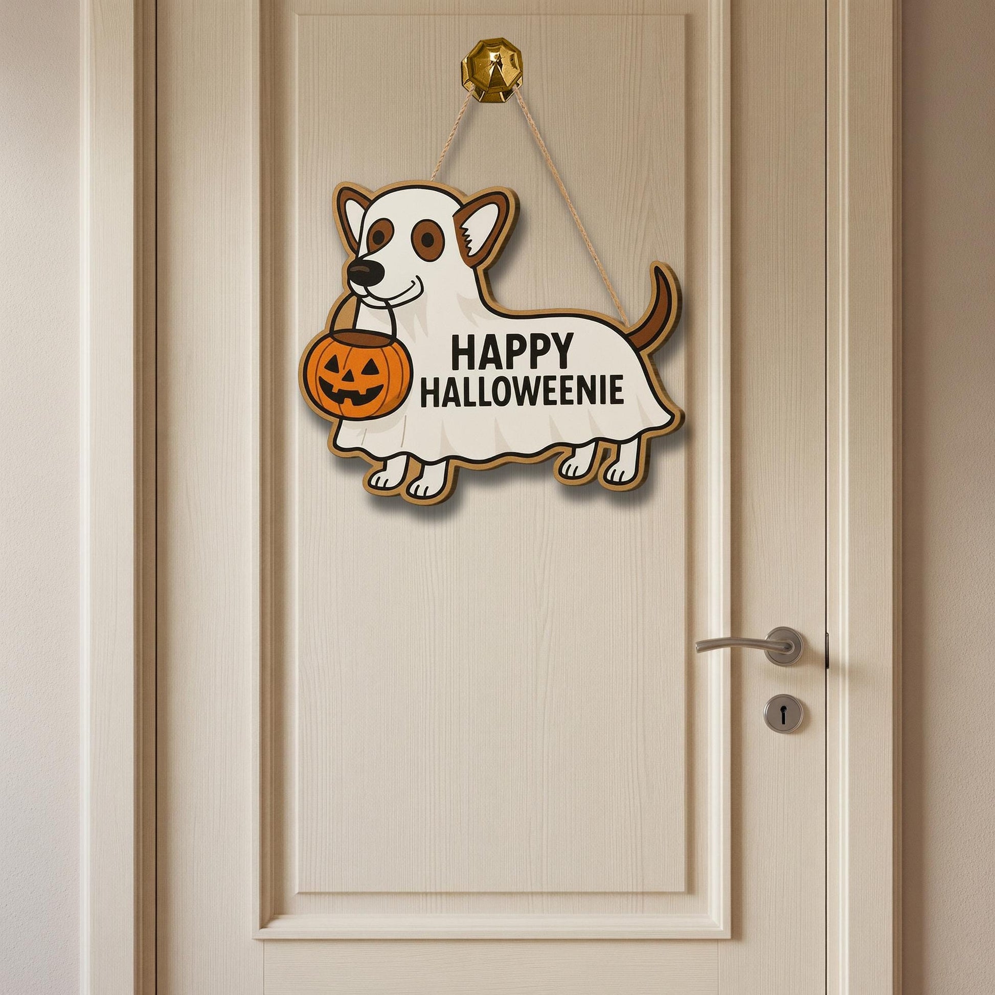 Halloween Dog Door Hanger, Cute Puppy Halloween Decoration, Happy Halloweenie, Dog Lover Gift, Fall Door Decor, Halloween Pet Sign
