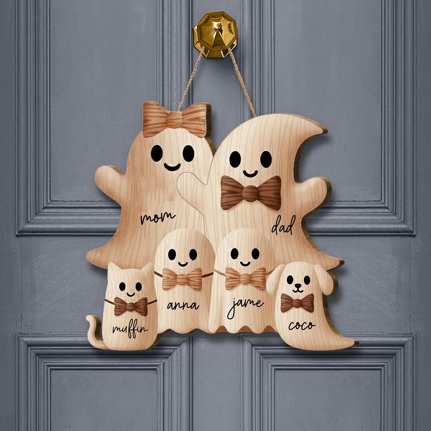 Personalized Ghost Family Door Hanger, Halloween Welcome Sign, Custom Family Name Ghost Decor, Cute Spooky Season Door Art, Fall Porch Decor