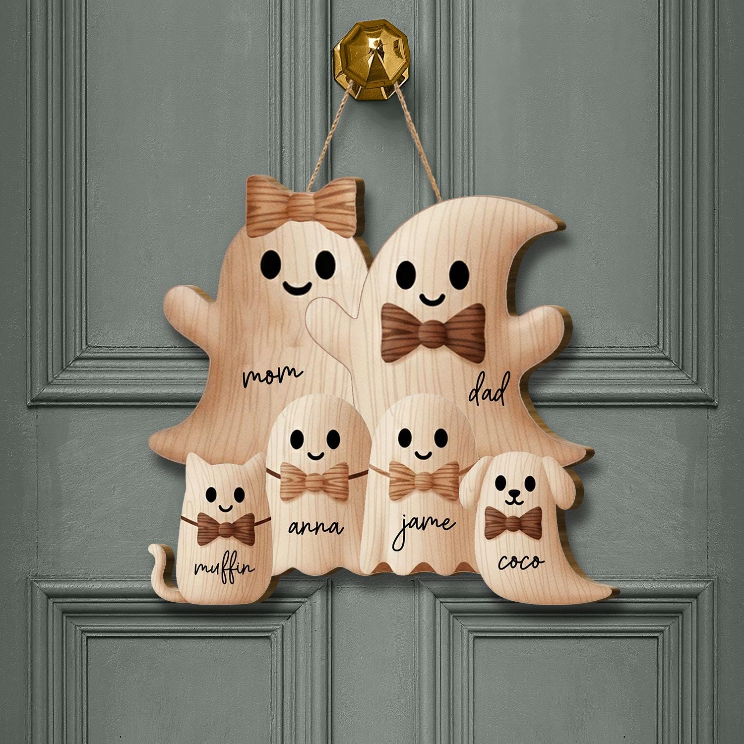 Personalized Ghost Family Door Hanger, Halloween Welcome Sign, Custom Family Name Ghost Decor, Cute Spooky Season Door Art, Fall Porch Decor