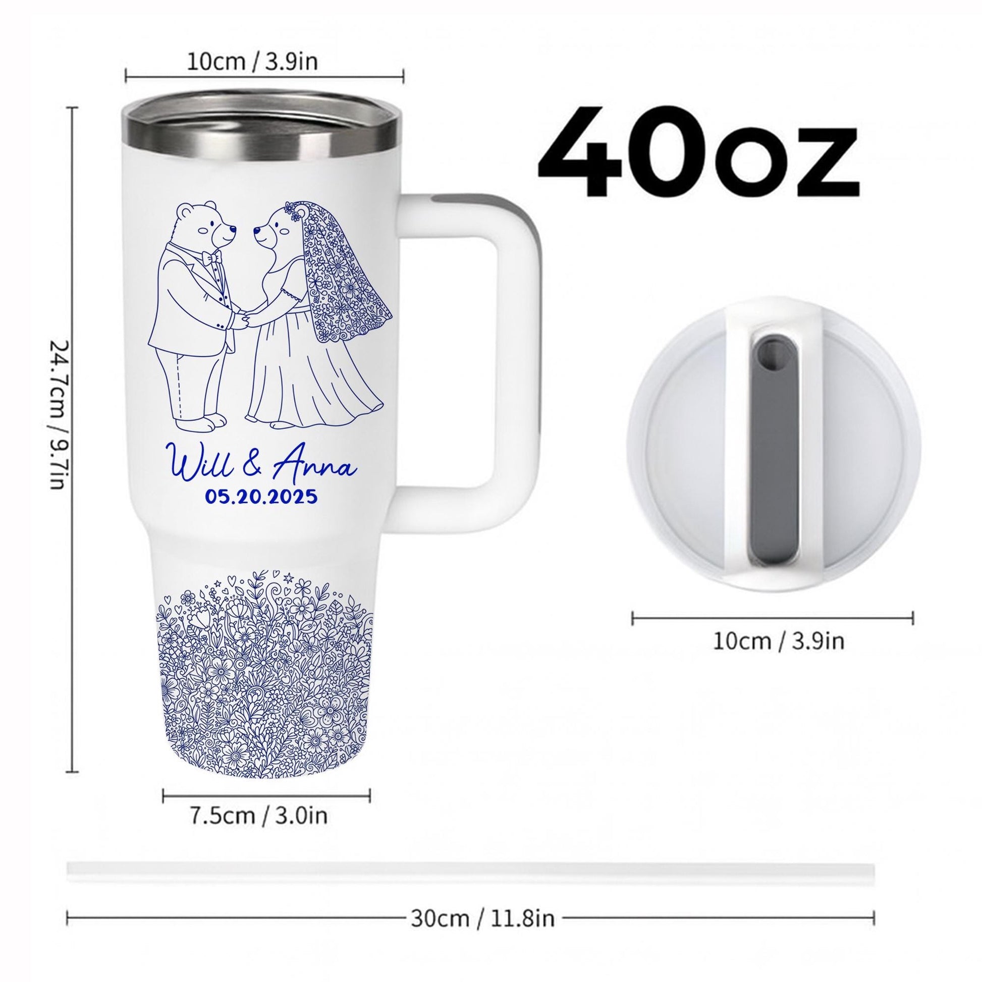 Personalized Wedding Tumbler, Custom Engraved Bear Couple Cup, Bridal Shower Gift, Mr and Mrs Tumbler, Wedding Date Cup, Engagement Gift