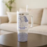 Personalized Wedding Tumbler, Custom Engraved Bear Couple Cup, Bridal Shower Gift, Mr and Mrs Tumbler, Wedding Date Cup, Engagement Gift