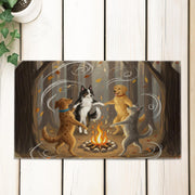 Fall Doormat, Dogs Around Campfire, Autumn Welcome Mat, Dog Lover Gift, Happy Dogs Dancing, Cute Pet Mat, Front Porch Decor, Home Decor