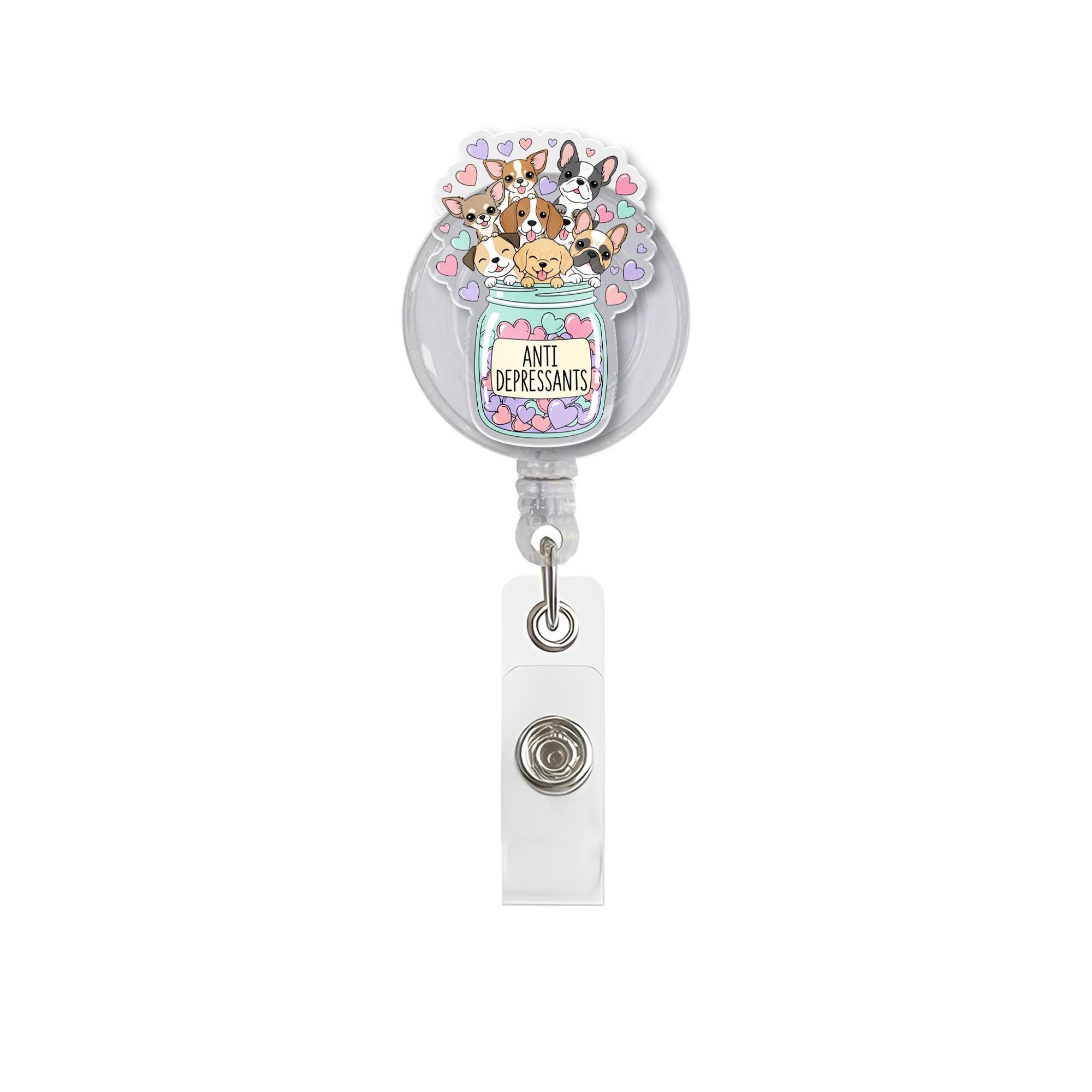 Cute Dog Antidepressants Badge Reel, Retractable ID Holder for Dog Lovers, Nurse Gift, Vet Tech Badge, Funny Medical Student