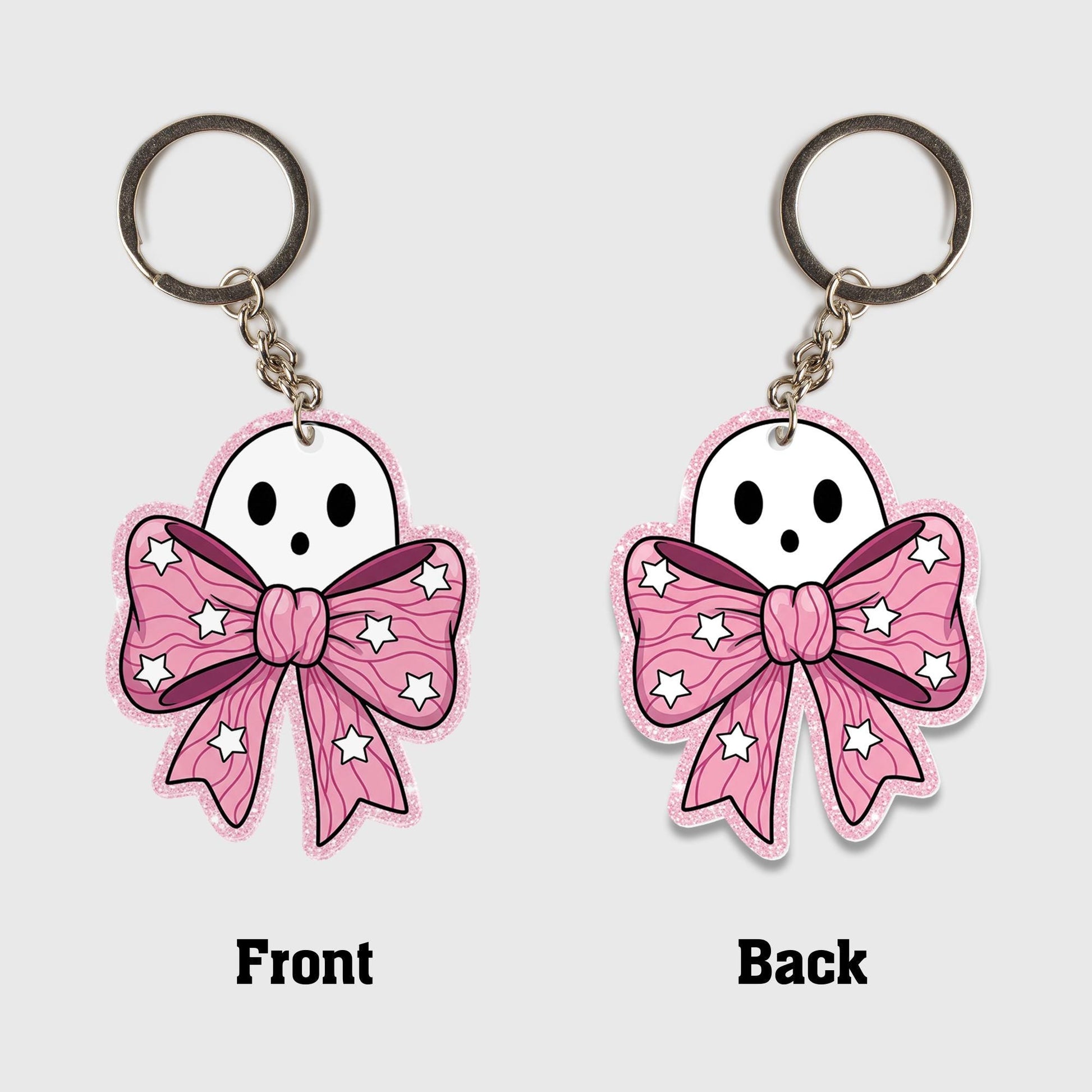 Cute Ghost Keychain with Pink Bow, Kawaii Ghost Key Ring, Spooky Cute Accessory, Halloween Gift, Pastel Goth Charm for Bag or Keys