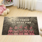 Halloween Doormat, In October We Wear Pink, Witchy Pink Ribbon Decor, October Doormat, Spooky Season Welcome Mat, Home Decor, Sister Gift