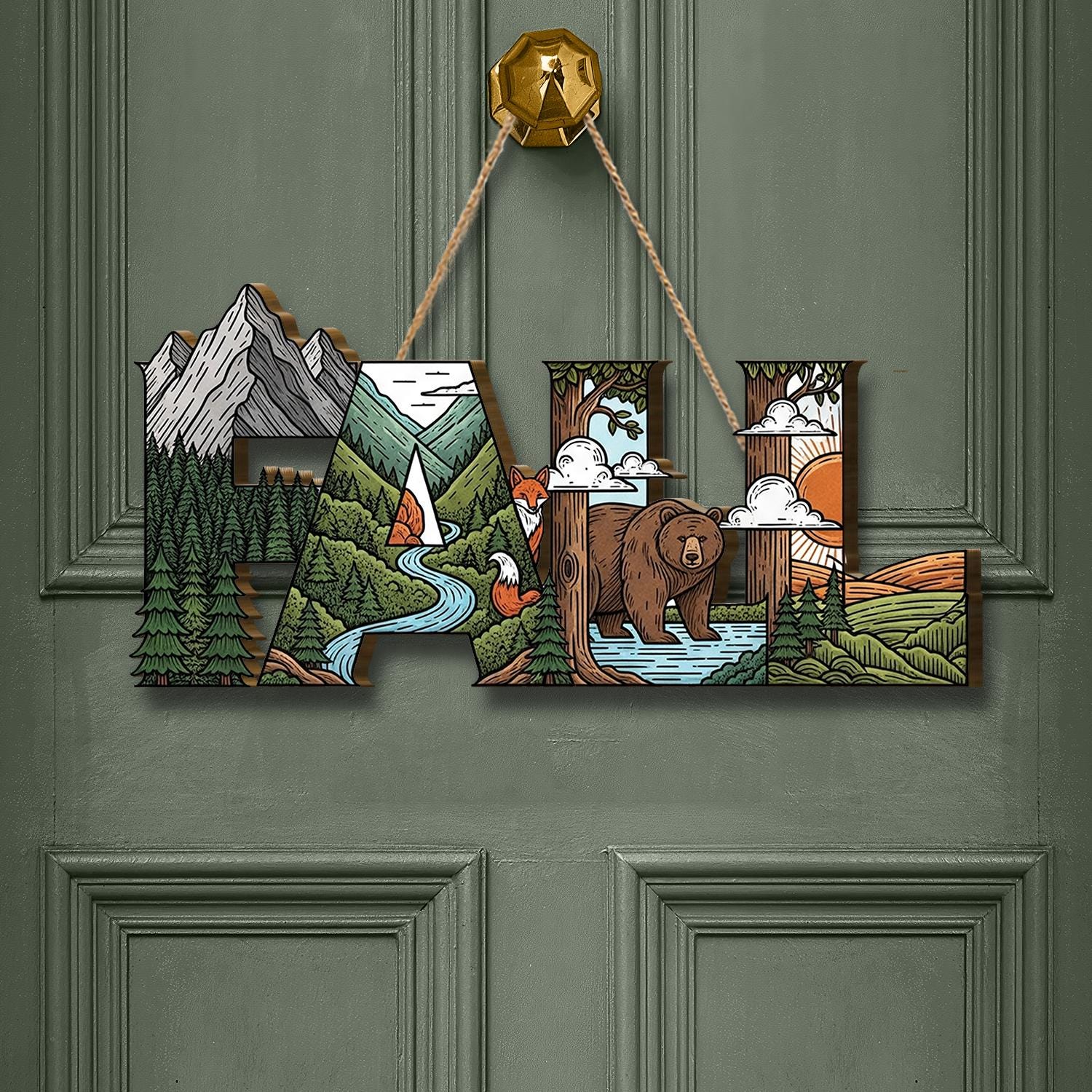 Layered "FALL" Door Sign, 3D Autumn Welcome Sign, Rustic Fall Decor, Woodland Animals Door Hanger, Mountain Bear & Fox Wall Art