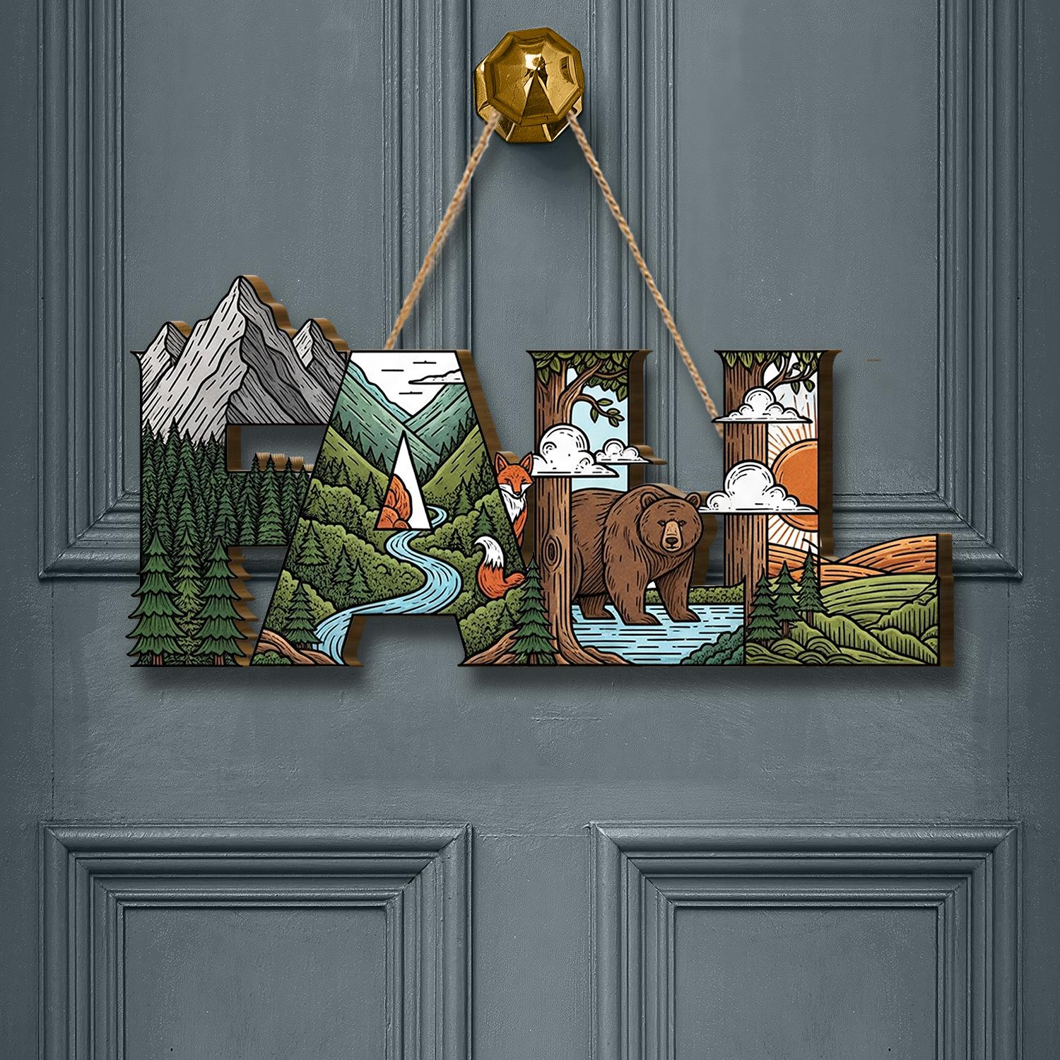 Layered "FALL" Door Sign, 3D Autumn Welcome Sign, Rustic Fall Decor, Woodland Animals Door Hanger, Mountain Bear & Fox Wall Art