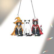 Halloween Trio Tuxedo Cats Hologram Ornament – Mummy, Ghost, Witch Black Cats ACRYLIC Window Hanging, Cute Spooky Decor Gift, Cat Lovers