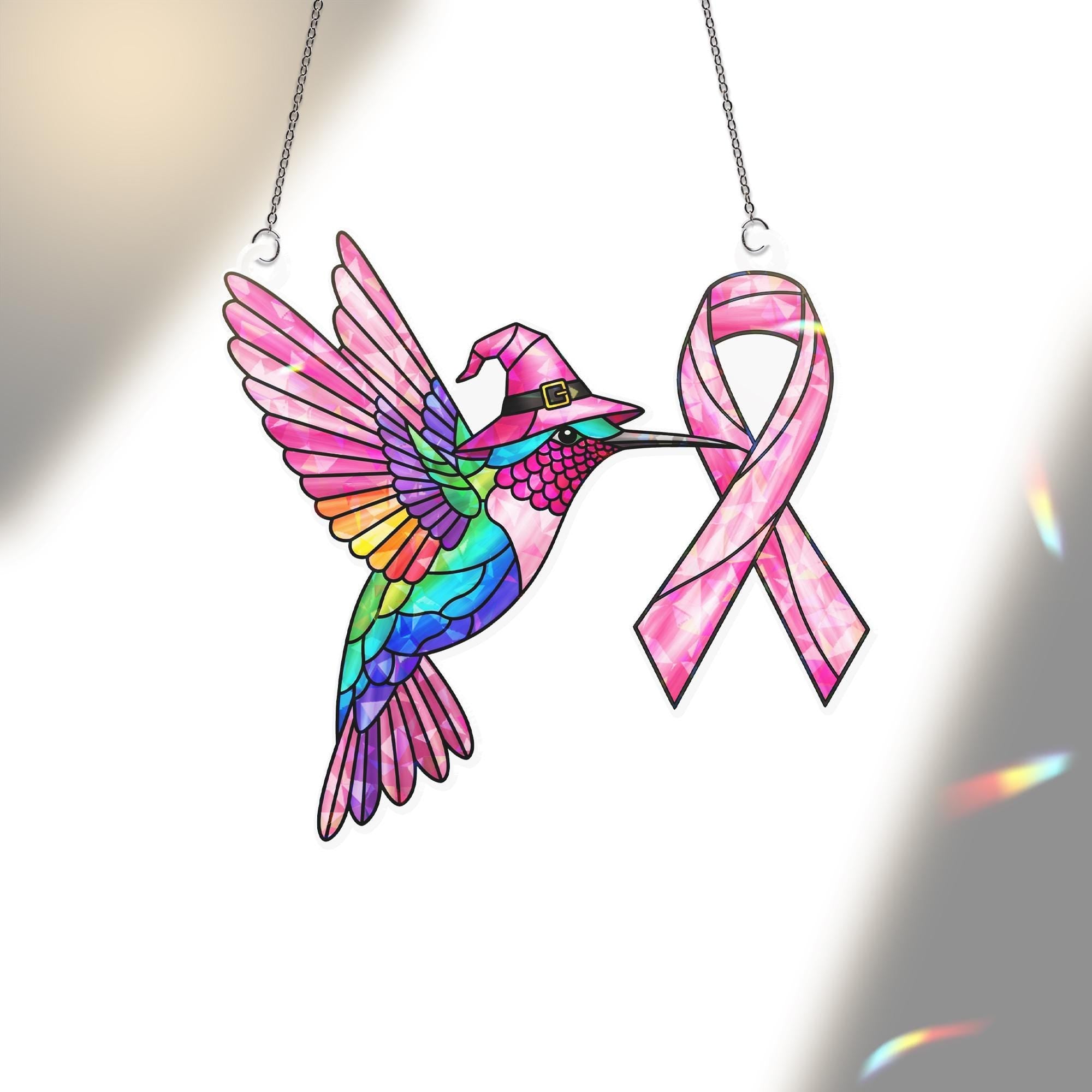 Holographic Breast Cancer Awareness Suncatcher: Pink Ribbon Window Decor