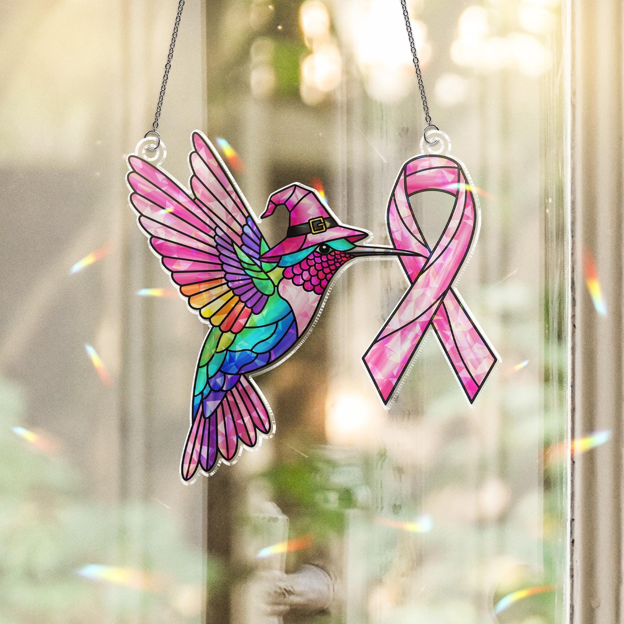 Holographic Breast Cancer Awareness Suncatcher: Pink Ribbon Window Decor