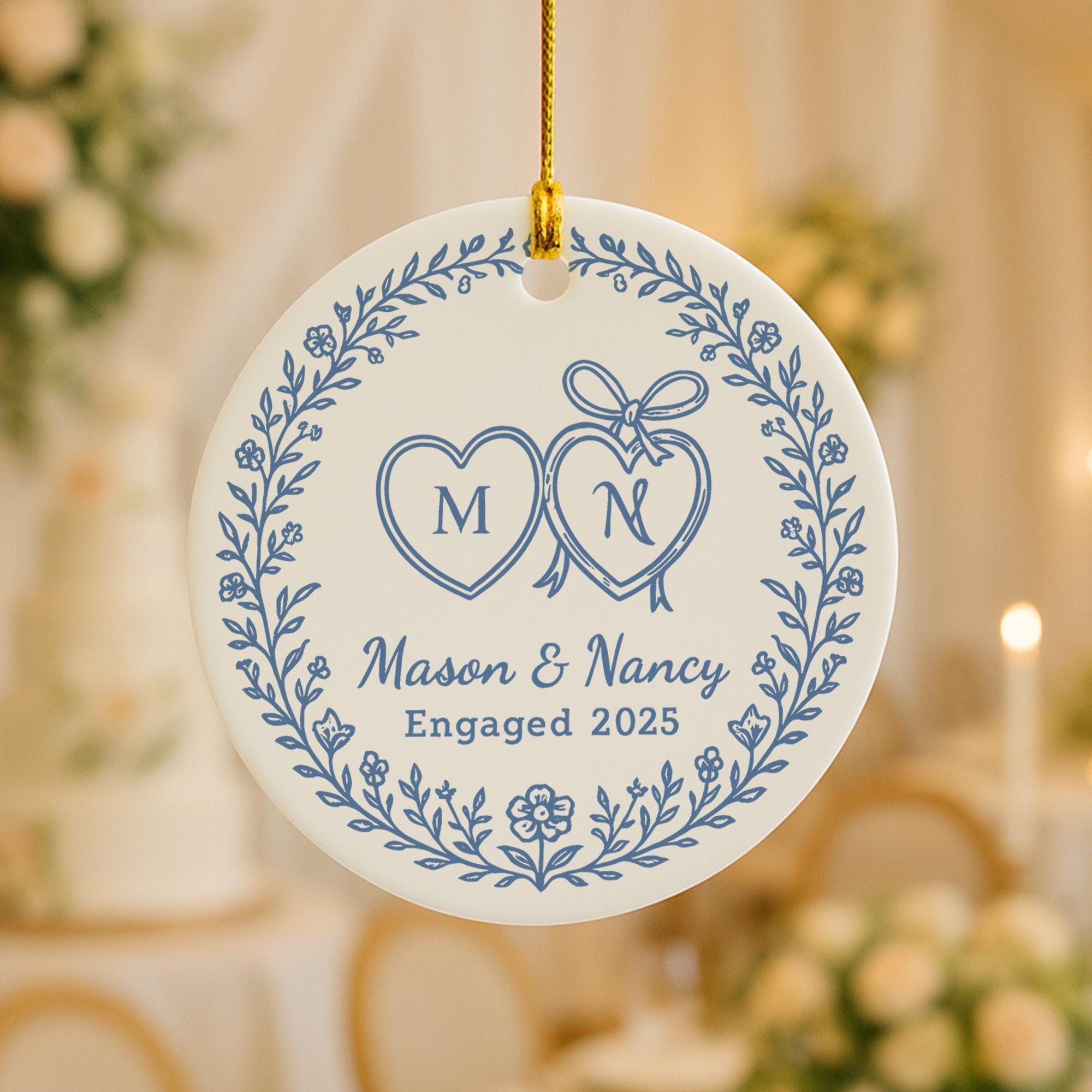 Personalized Chinoiserie Wedding Ornament: Blue & White Ceramic Keepsake